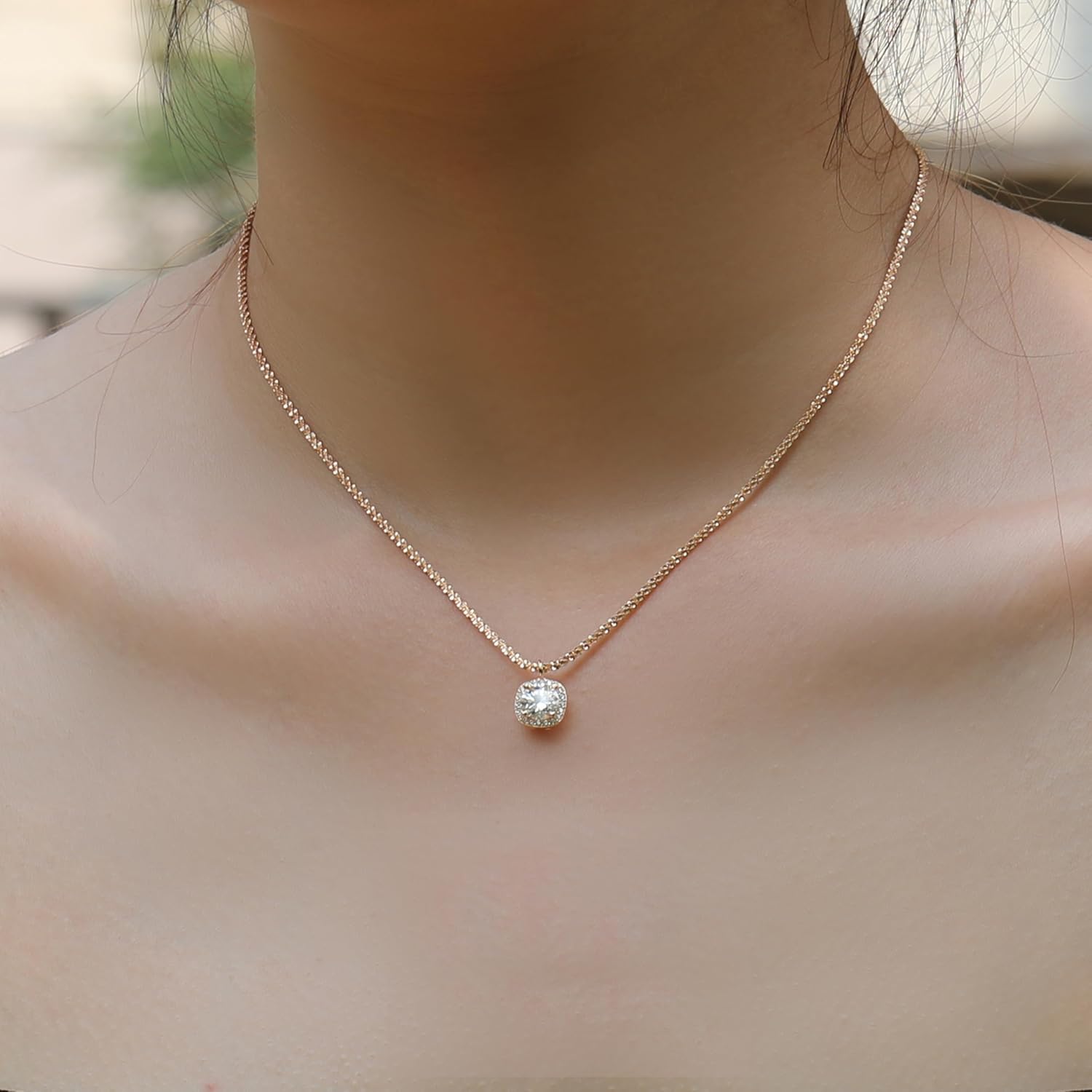 Rose Gold 925 Sterling Silver Moissanite Necklace 1CT VVS D Color Cushion Cut Pendant Chain Jewelry Gift for Women Wedding Anniversary Birthday Christmas - Image 2