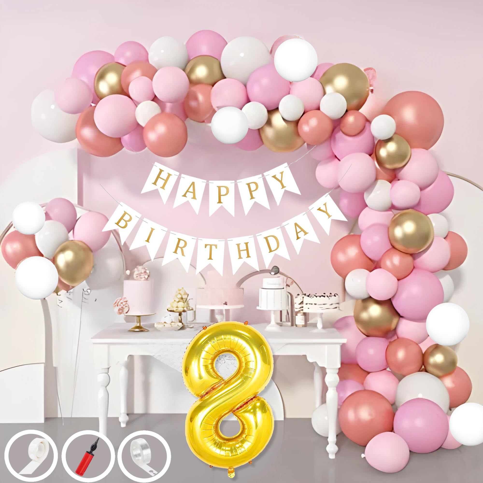 8th Birthday · Pink, White, Gold, Rose Gold
