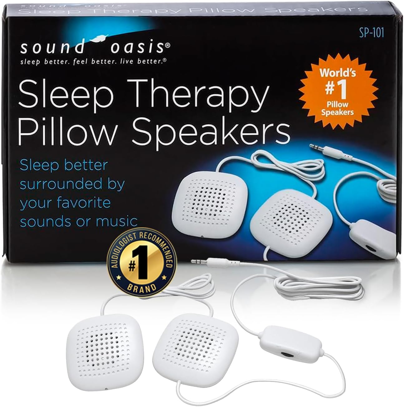 Pillow Speakers, 2 UltraThin Stereo Speakers, Volume Control, Surround Sound for Music, Sleep, Tinnitus Masking, Connect to External Sound Source with 1/8" 3.5mm Headphone Jack Plug, White