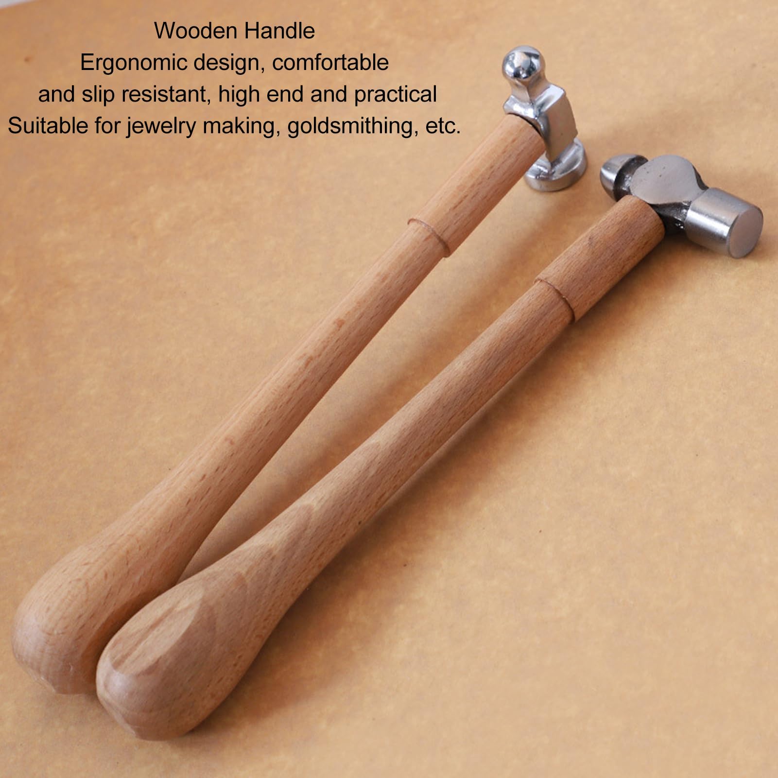 Ball Peen Hammer, Mini Hammer High Carbon Steel Round Head Ergonomic Wooden Handle Ball Peen Hammer for Goldsmithing Jewelry Making