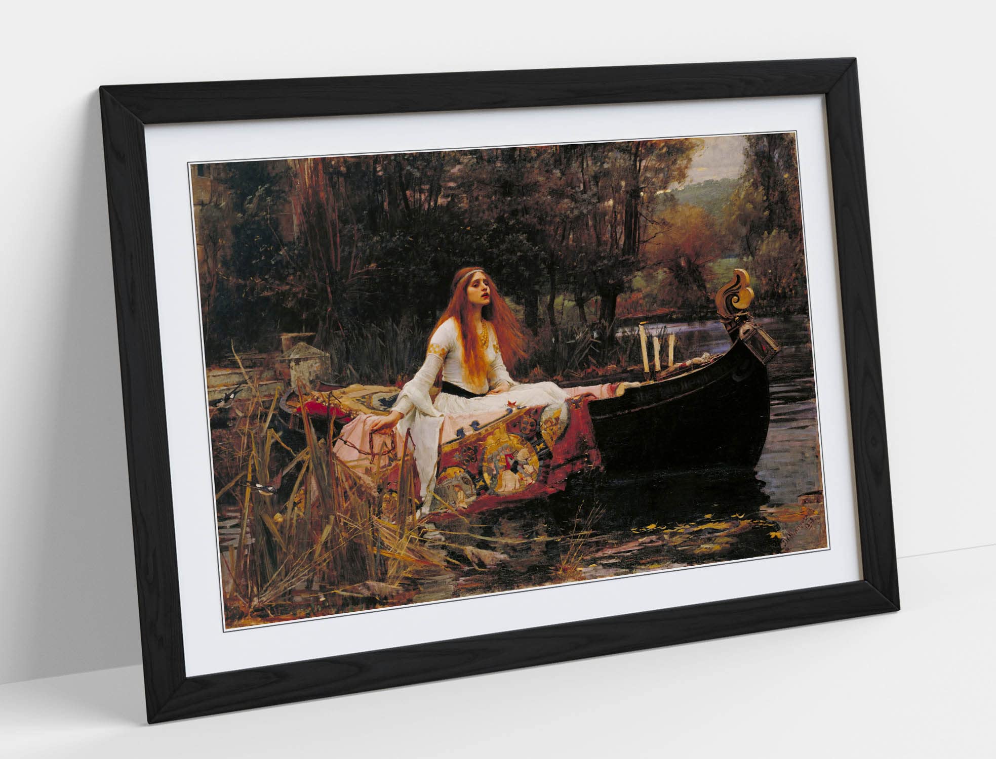 Canvasartshop Black - John William Waterhouse, The Lady Of Shalott- Premium Wall Art Framed Picture Prints - 3 Colours - 4 Sizes (, A1)