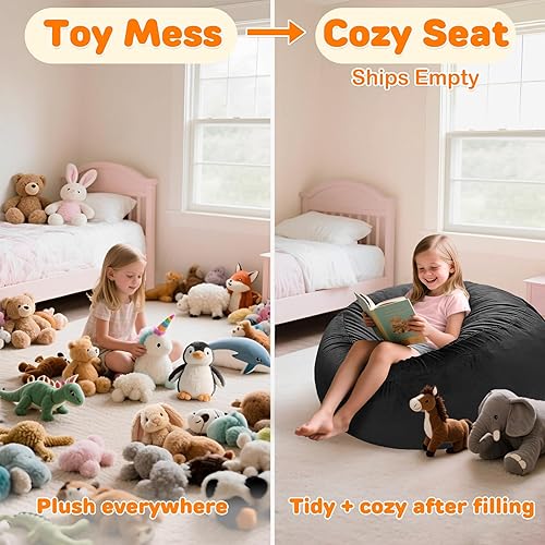 Miniatura 6 de Lukeight - Puf de almacenamiento de animales de peluche para niños, funda para puf de dinosaurio con cremallera para organizar la habitación de