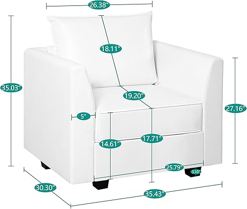 Miniatura 3 de Naomi Home Elizabeth Modern Air - Juego de muebles de cuero para sala de estar, 3 piezas, sofá biplaza y sillón, Muebles para La Sala Juegos, juego
