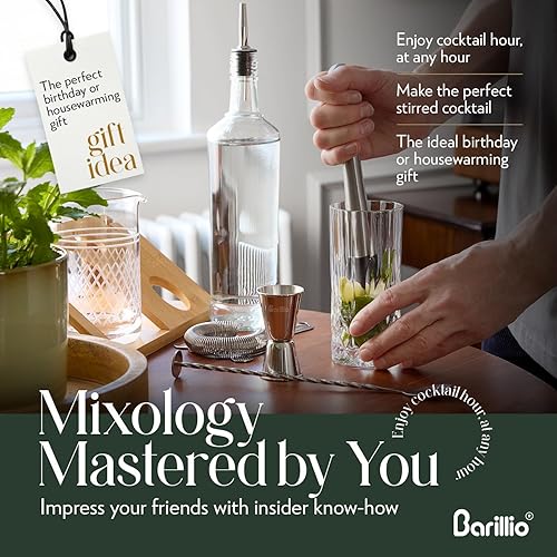 Miniatura 6 de Barillio Vaso mezclador de cóctel de cristal de 20 onzas con soporte de bambú y herramientas de barra  Cristal sin plomo sin costuras, jarra