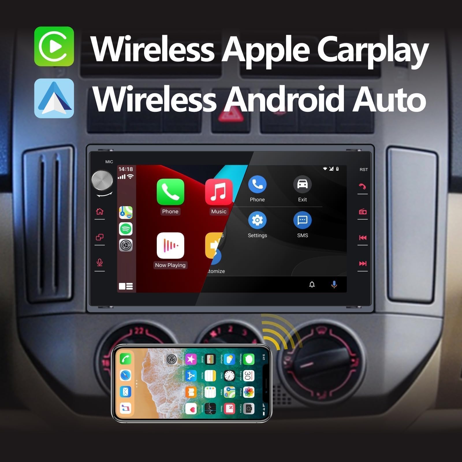 Radio de Coche Compatible con inalámbrico Carplay/Android Auto para VW Fox Polo Passat Golf lbiza 6L Jetta MK3 MK4 Sharan T5 MULTIVAN Transport Seat Skoda con IPS Pantalla Táctil/Bluetooth/FM/Am/USB