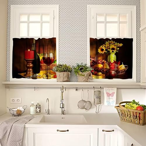 Miniatura 27 de Cenefa de cortina de chef para decoración de ventanas, panel de cortinas cortas con bolsillo para barra de cocina, gourmet en rojo burdeos, cortinas