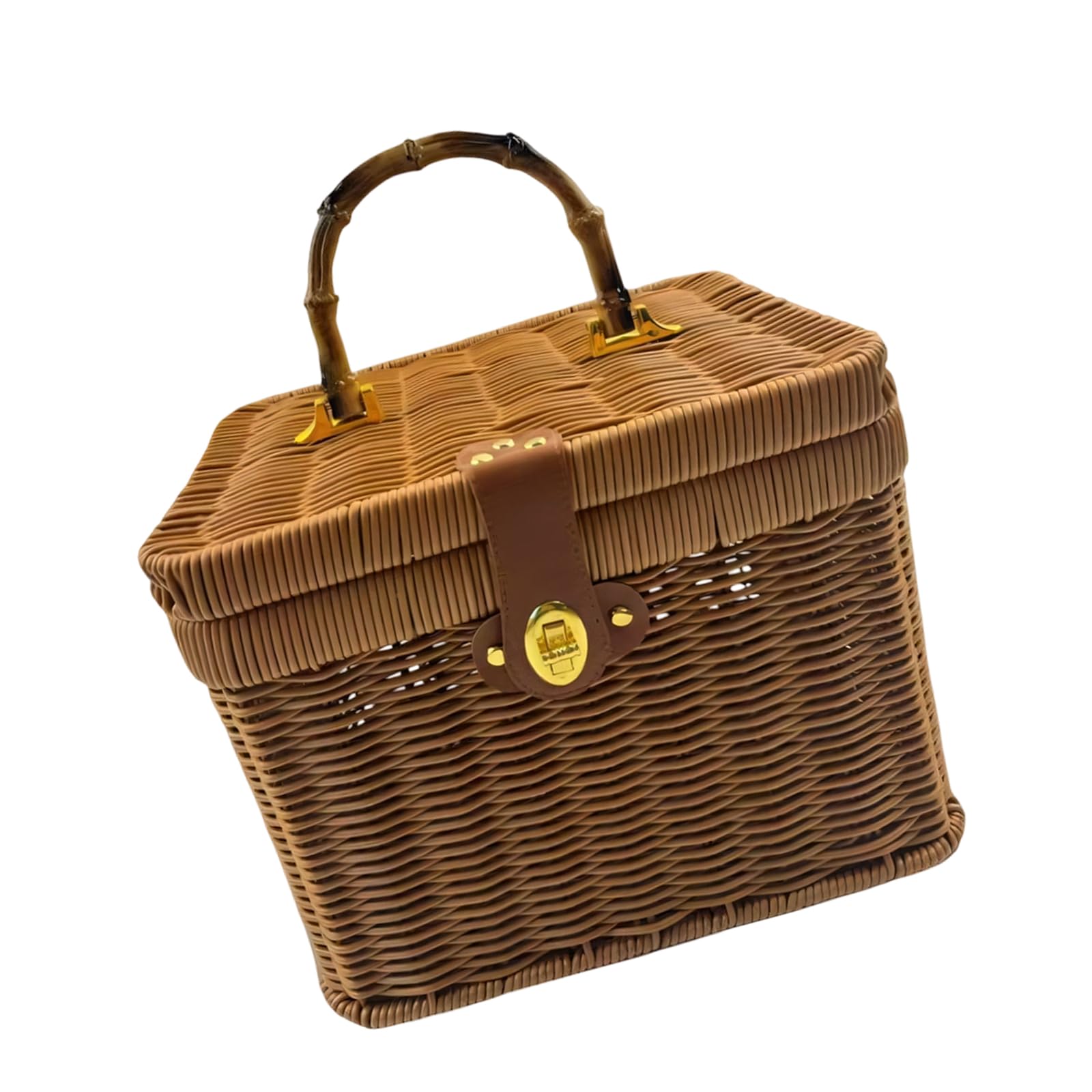 Handwoven Container Storage Box Rattan Styles Organiser Basket with Lid Suitable for Various Items Interlaced Storage Basket with Lid