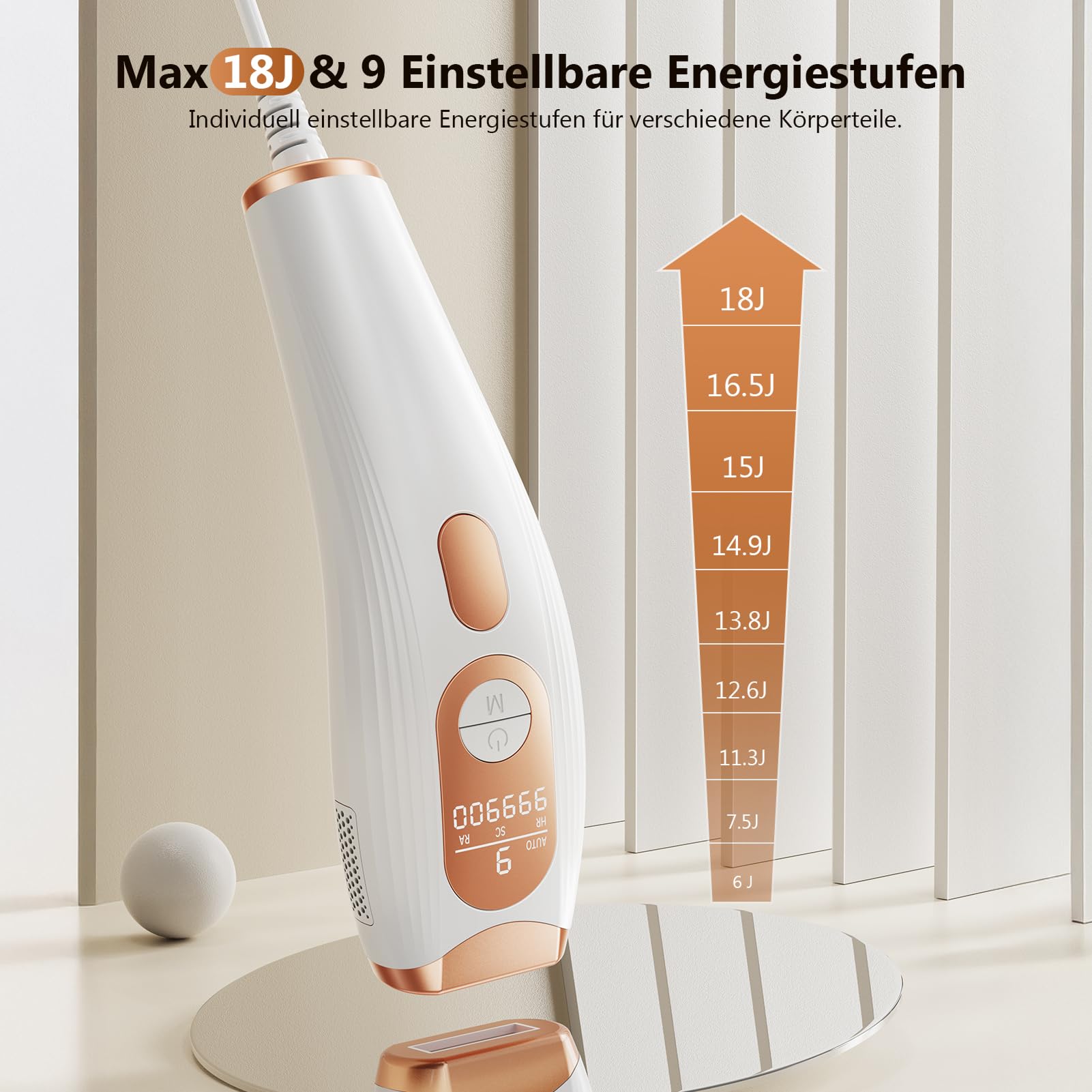 IPL Geräte Haarentfernung, 9 Energiestufen Haarentfernungsgerät, 999,900 Lichtimpulse, 600 NM Effizientes IPL Laser Haarentfernungsgerät für Frauen, Männlich, Gesicht, Ganzkörper
