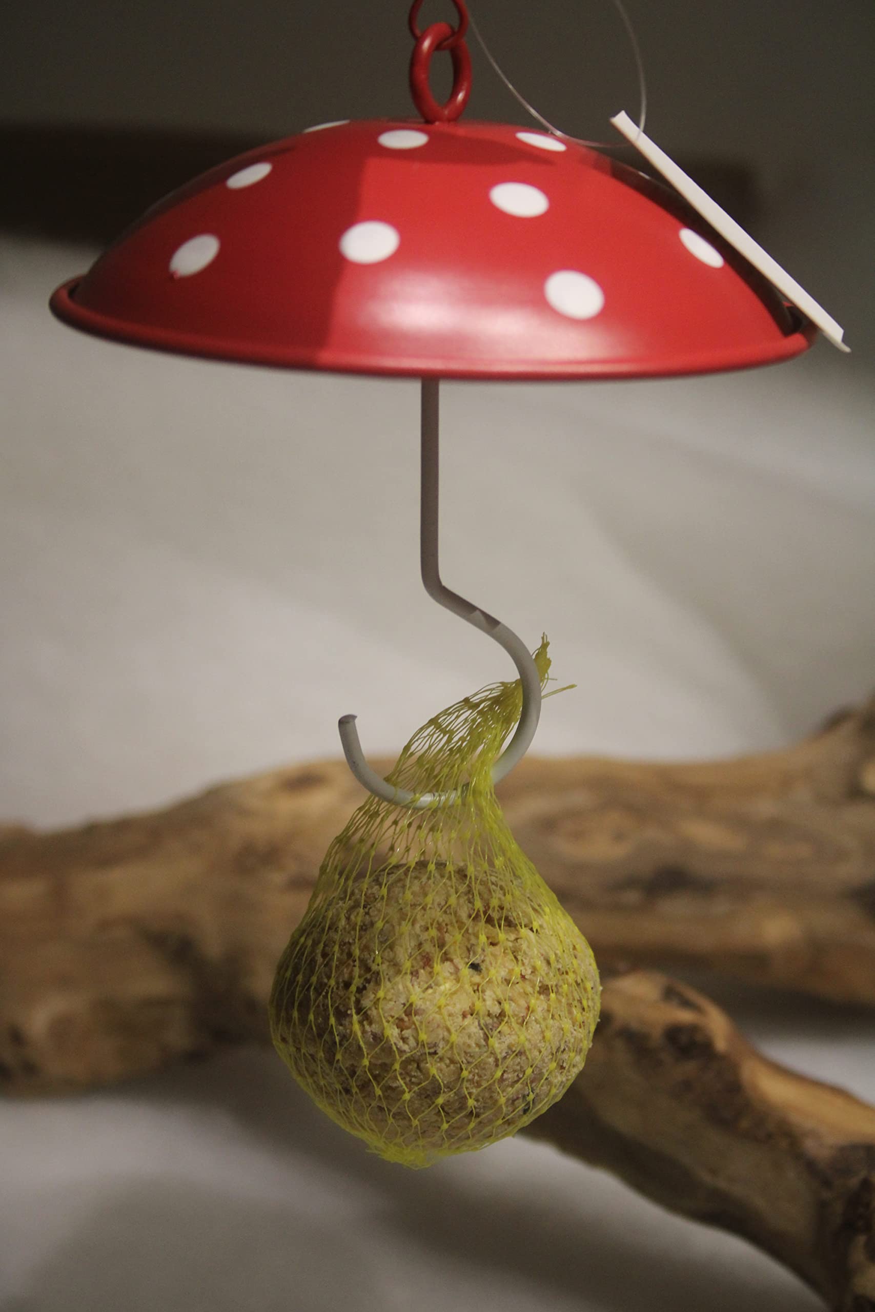 Meisenknödelhalter Schirm rot mit weißen Punkten, Durchm. 11,5 cm, Gesamtlänge hängend 31 cm