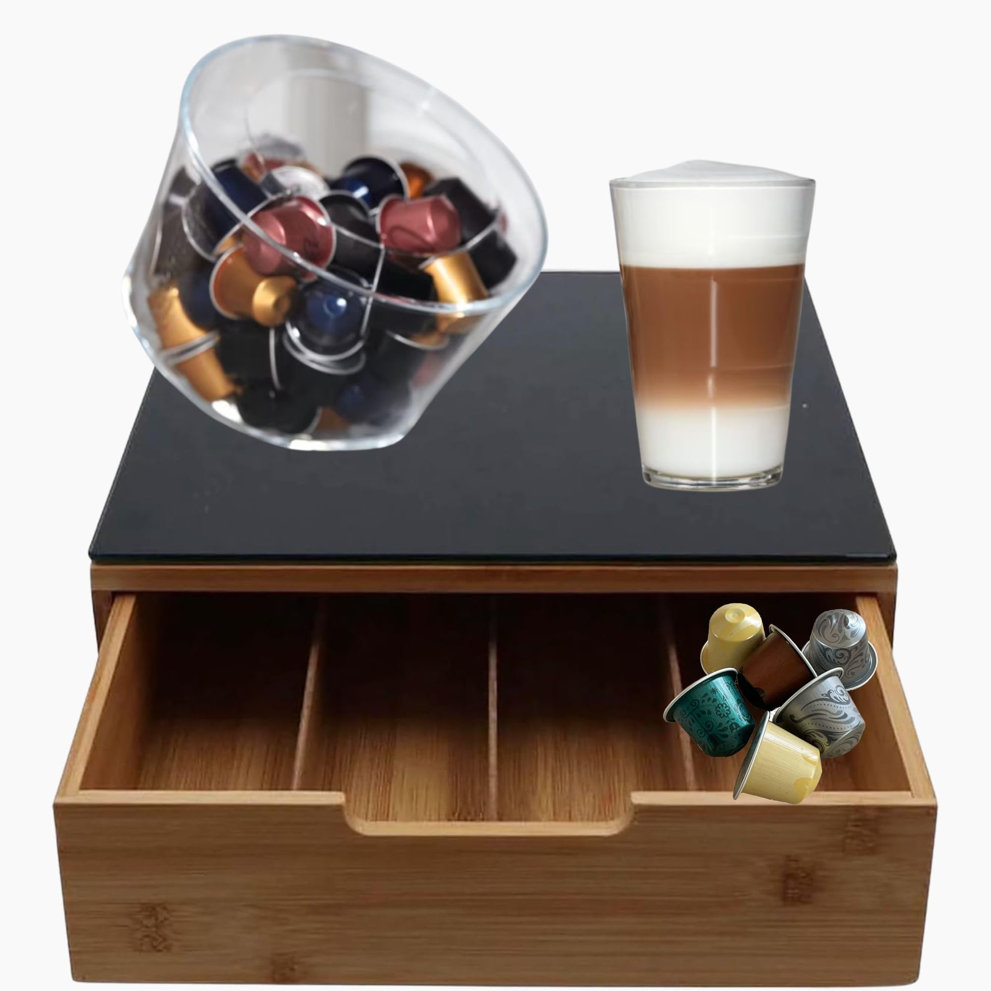 Porta Cialde in Bambù con Cassetto – Organizer Elegante per Cialde, Capsule e Tisane