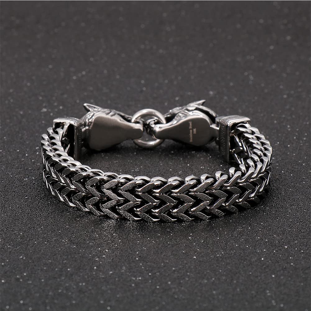 YCTTKDD Armreif aus Sterlingsilber, Retro-Armband, Amulett-Armbänder für Herren und Damen, Vintage-Wikinger-Armreif, Wolfsmythologie, heidnischer Talisman-Armreif, handgefertigte gotische geflochtene