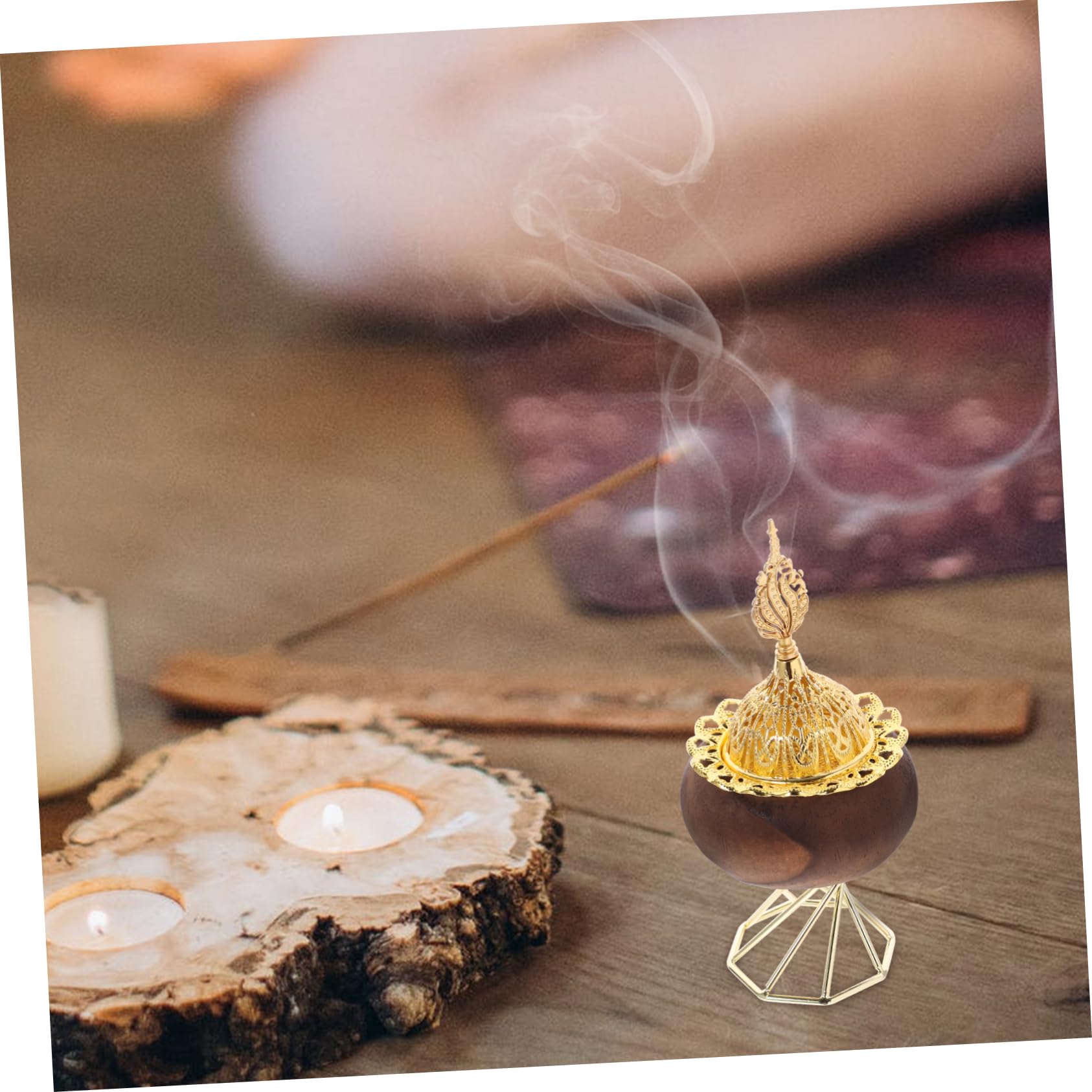OUNONA 5 Stück Räuchergefäß mit Holz und Metallständer Eleganter Duftlampe Halter für Räucherstäbchen Stilvolle Tischdeko für Schlafzimmer Büro Meditationsraum und Wohnzimmer