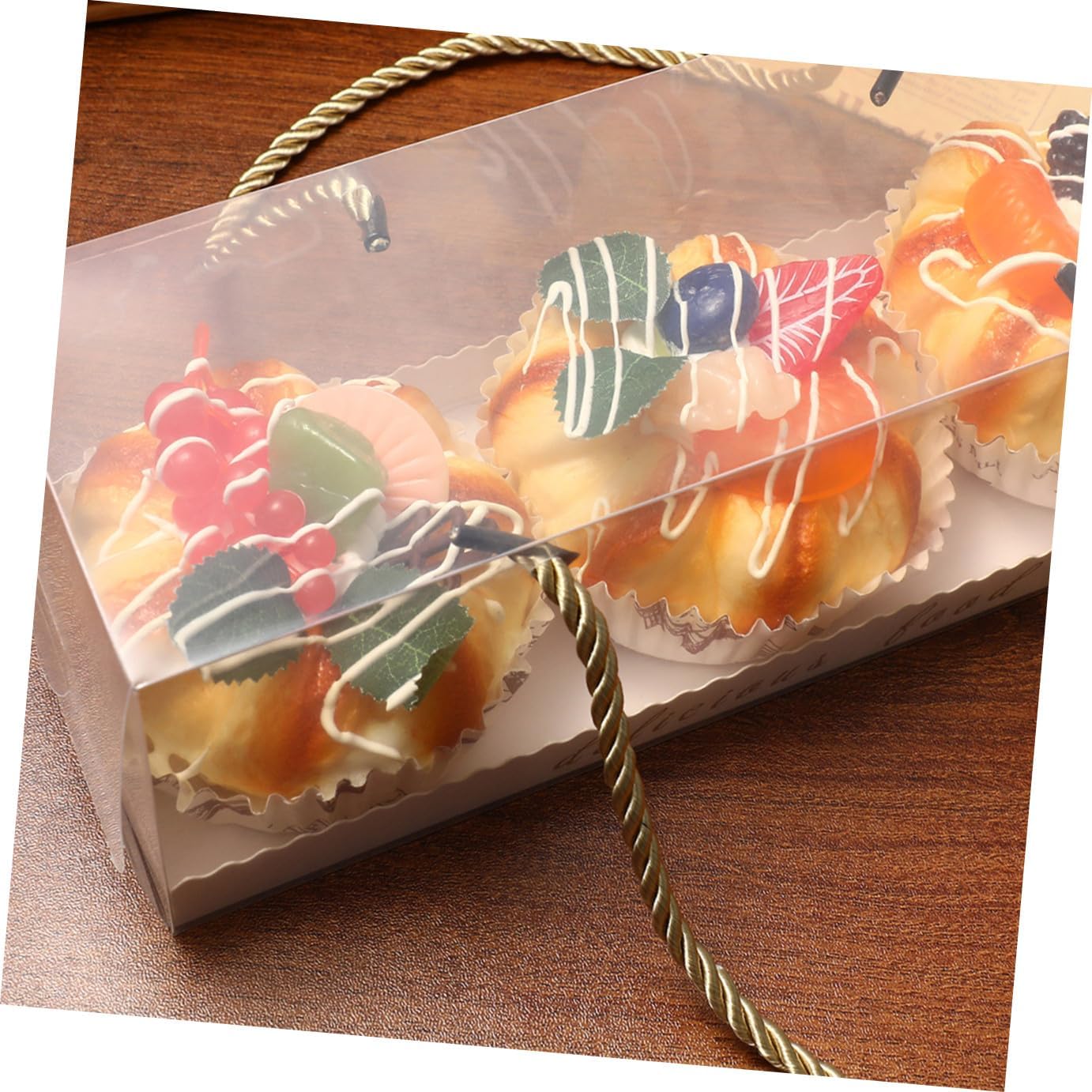 Uonlytech 10pcs Cake Wrapping Boxes 22.5x7.8x7.8cm Food-grade Plastic Baking Dessert Containers with Ribbon for Bakery, Party, and Packaging