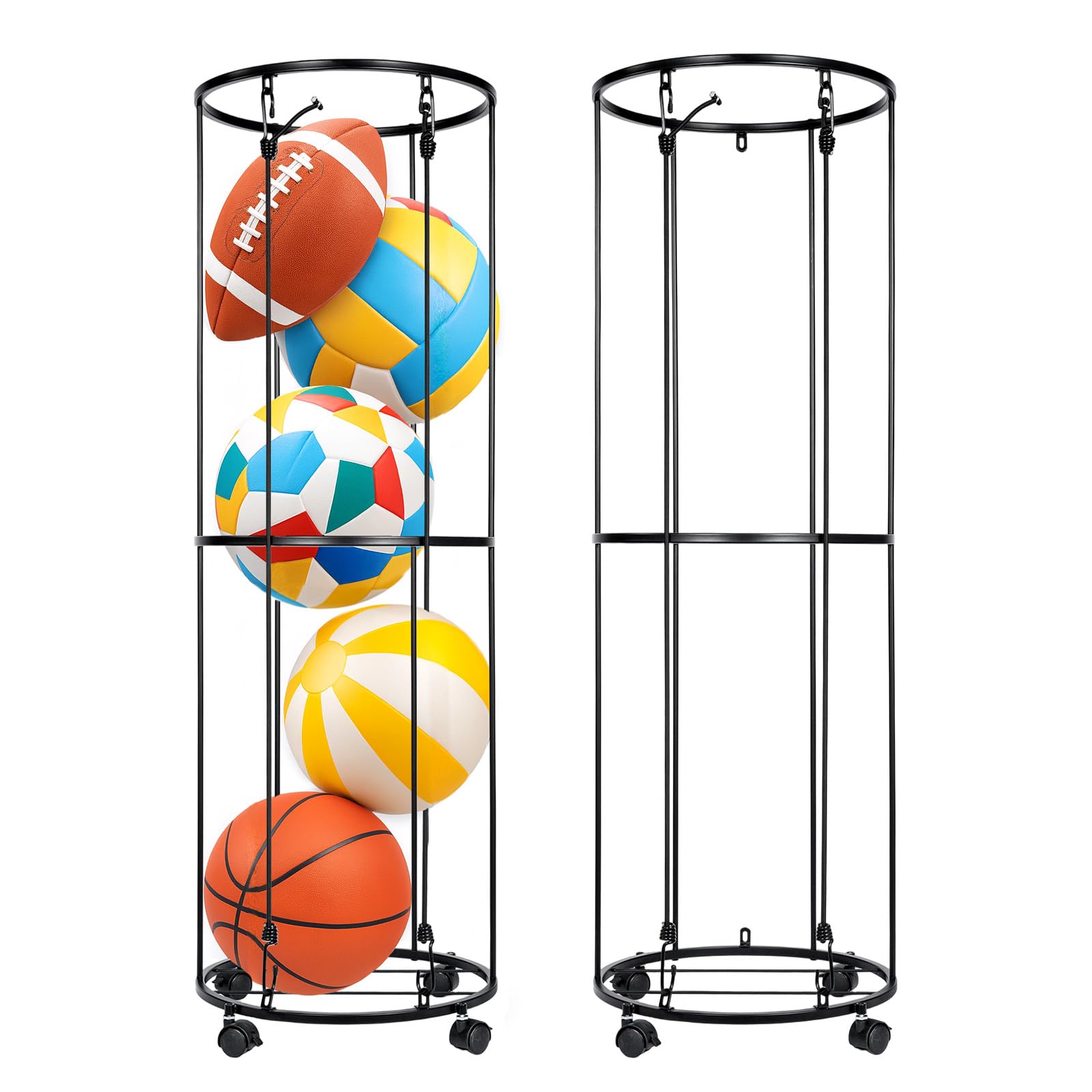 Sunnynest ‎Black Ball Storage Rack Metal Football Stand For Basketball, Soccer, Football,Volleyball, Space Saving Sports Ball Organizer Black