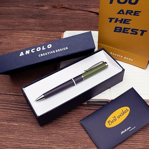 Miniatura 2 de Ancolo Juego de bolígrafos personalizados de regalo de oficina con caja para bolígrafos, tarjeta de regalo, cuerpo de metal grabado con tu mensaje