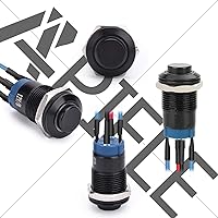 Vista 3 de APIELE Interruptor de botón momentáneo de 0.472 in precableado 5.906 in de cabeza redonda alta (aluminio negro, azul)