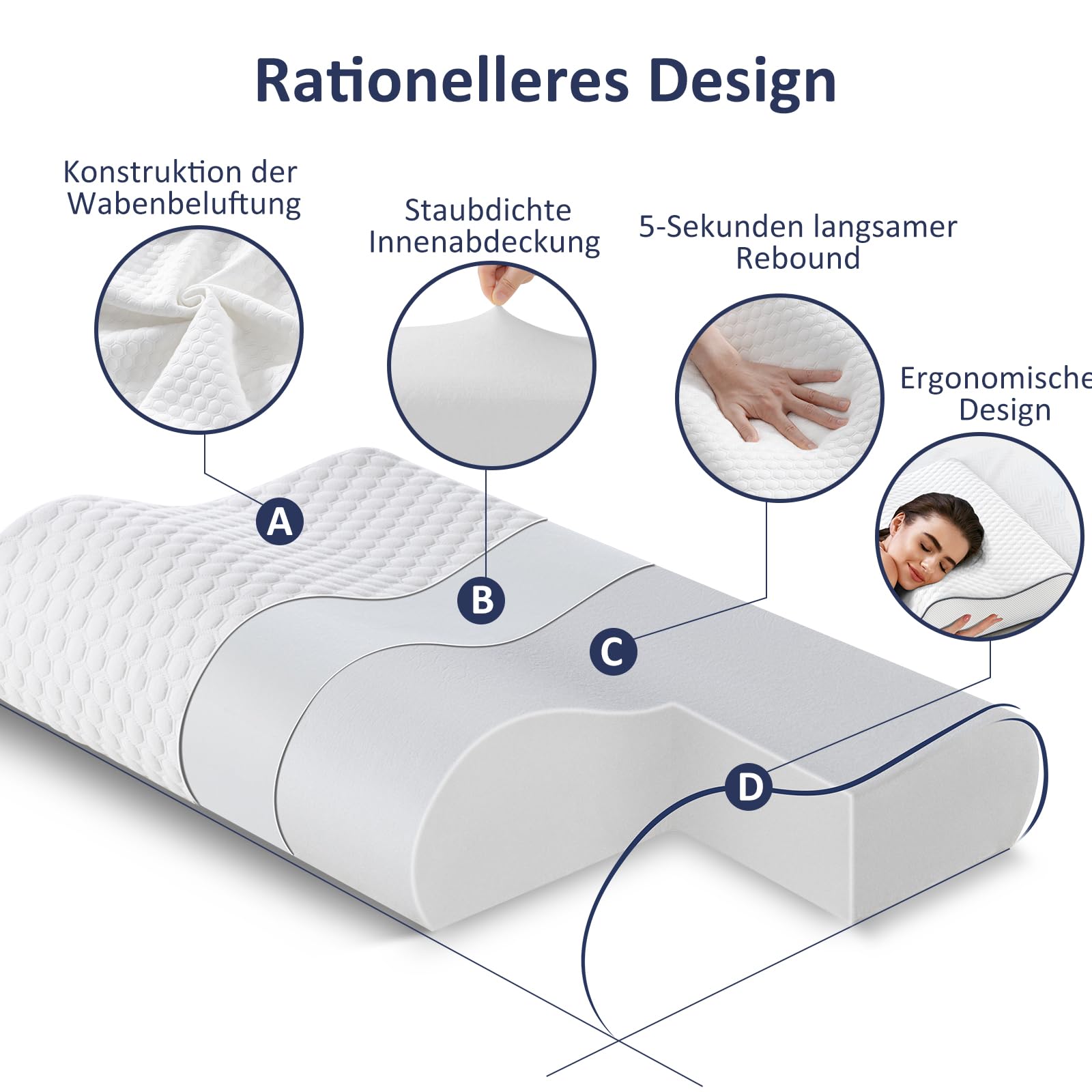 BedStory Memory Foam Hoofdkussen, in hoogte verstelbaar neksteunkussen, ergonomisch hoofdkussen, zijslaapkussen voor rug en buikslapers (62 x 38 x 9/7 cm