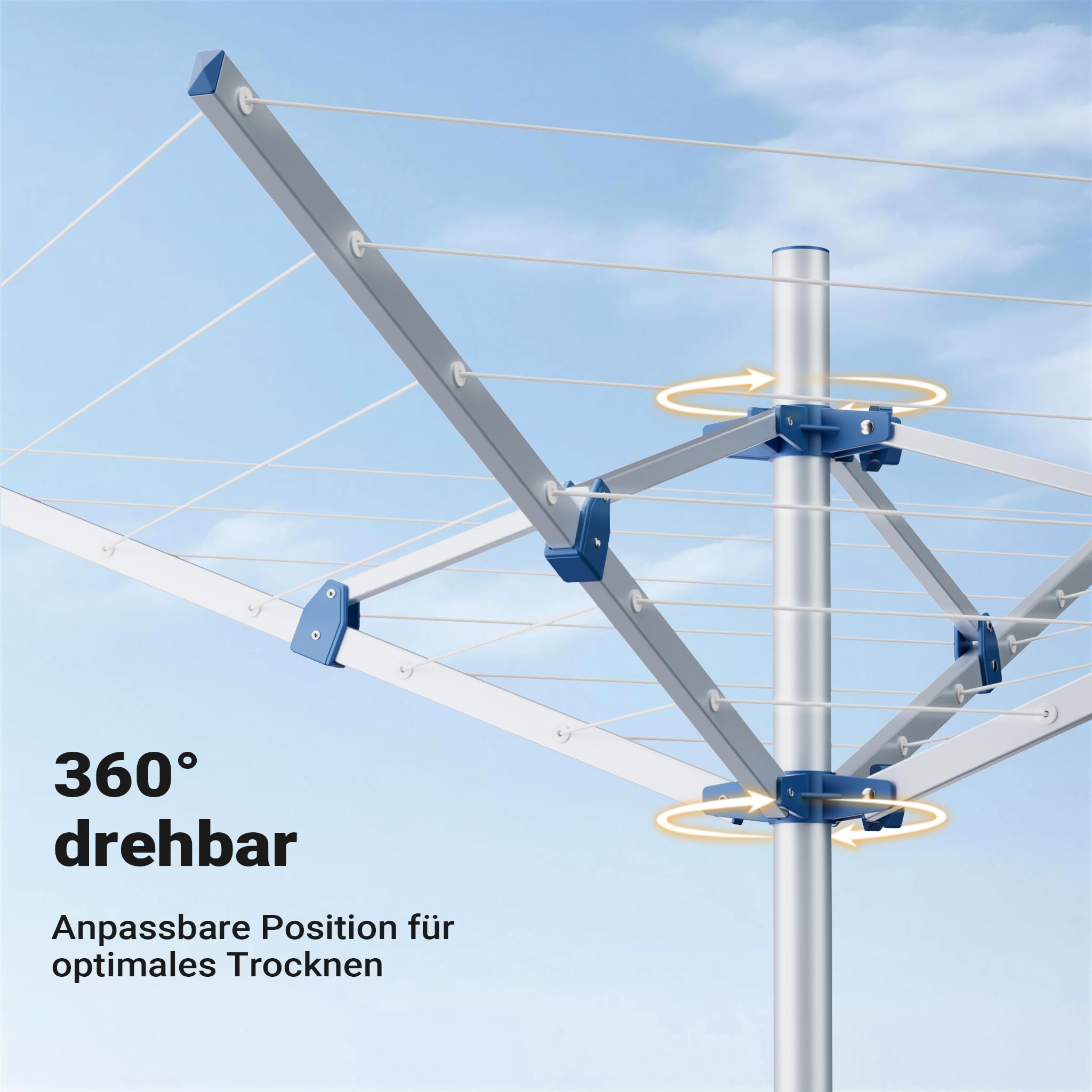 Wiltec Mobile Wäschespinne mit 4 Armen 16 m Wäscheleine Wäscheständer Alu Höhe 155cm Wohnwagen Camping Klappbar Wohnmobil Reise