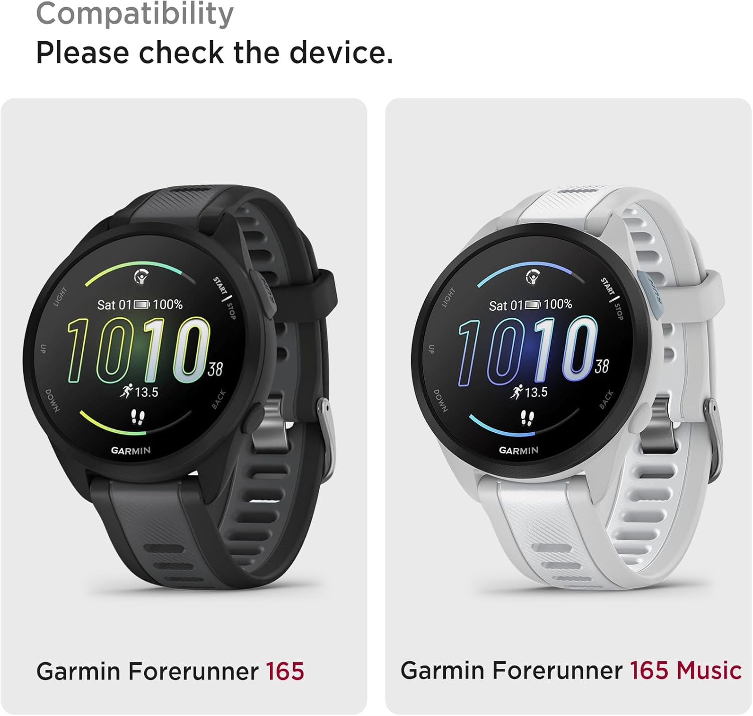 (2 Pack) Miimall Compatible with Garmin Forerunner 165 Music/Forerunner 165 Case, Soft TPU Ultra-Slim Shock-Proof All-Around Cover Protective Bumper Shell for Forerunner 165 Translucent Black