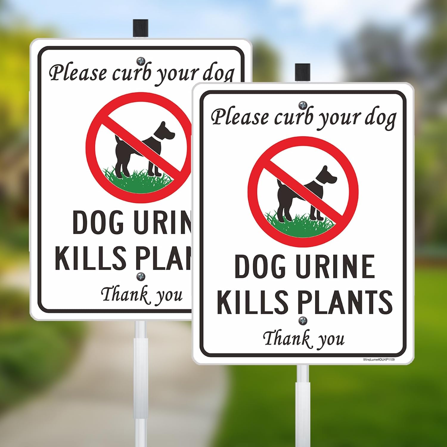 2 Pack Dog Urine Kills Plants Yard Signs - Please Curb Your Dogs, 11 x 9 Inch No Dog Peeing On Plants Warning Sign with 28" Stake Reflective Rust-Free Aluminum, Weatherproof for Lawn, Garden Care