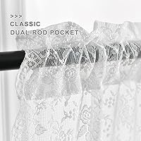 Vista 2 de FINECITY Cortinas de encaje de 36 pulgadas de largo, cortinas de cocina de encaje blanco con estampado floral de rosas campestres, cortinas