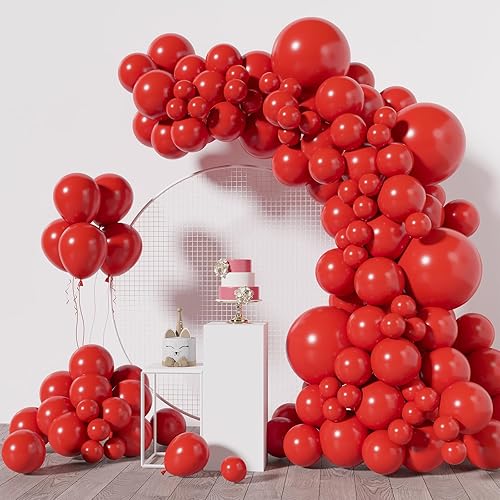 RUBFAC 138 globos rojos de diferentes tamaños de 18, 12, 10 y 5 pulgadas, para arco de guirnalda, globos de látex rojos de alta calidad para fiesta