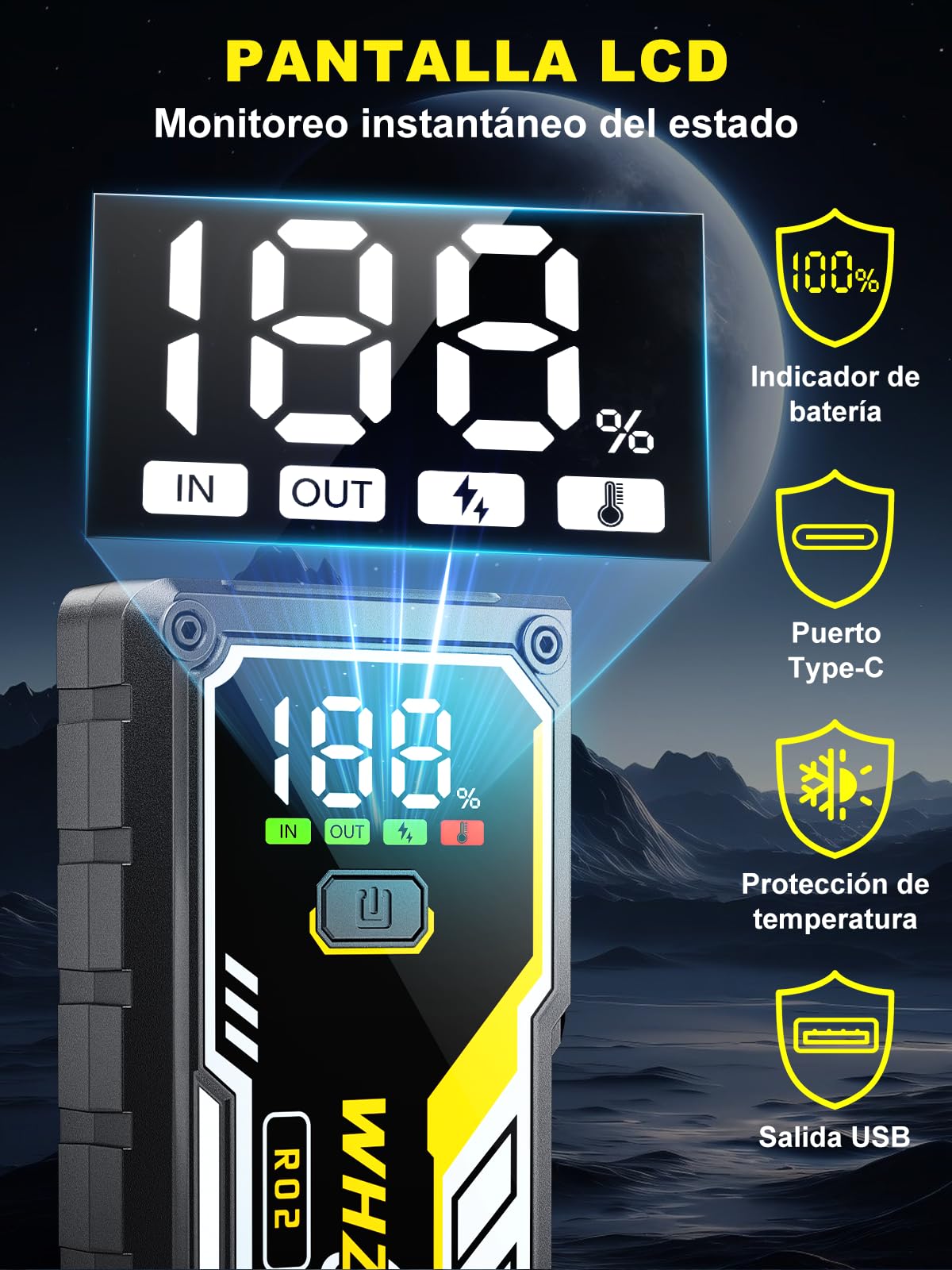 Arrancador Portátil para Coches de 8000A Arrancador de Baterias de Coche 12V Arrancador de Coches para Todos Gasolina o 10L Diesel con Cables Inteligentes, Linterna LED y Pantalla LCD