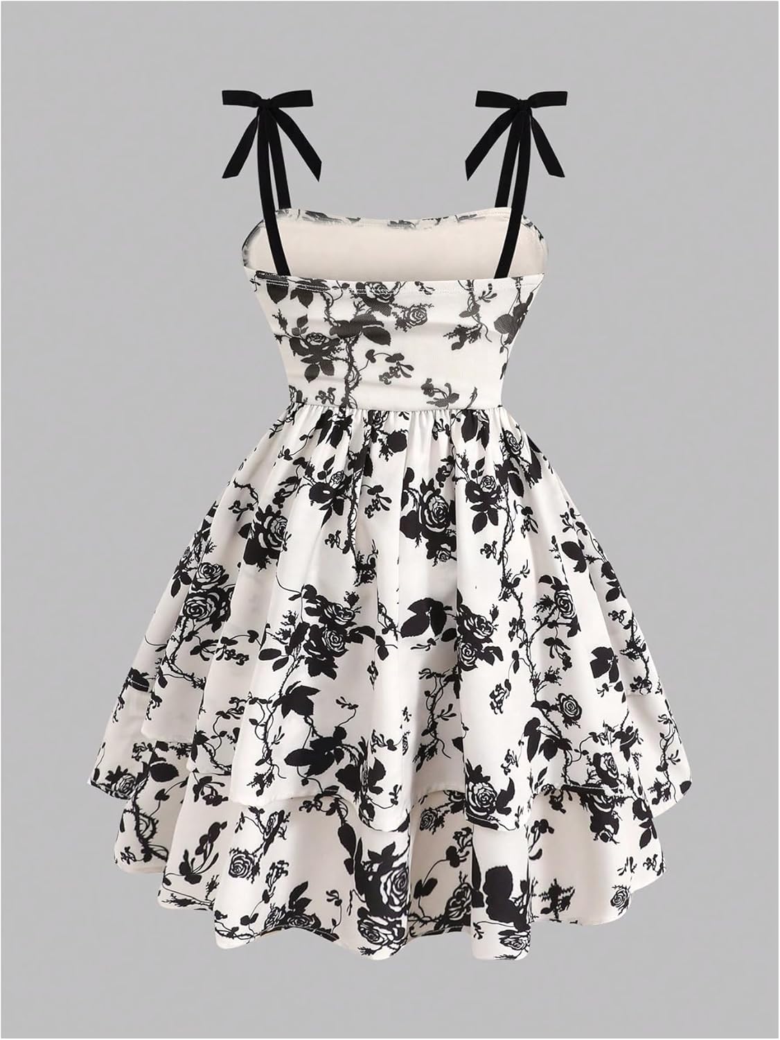 Floerns Girl's Floral Tie Shoulder Cami Dress Ruched Layered Ruffle Hem Short Dresses
