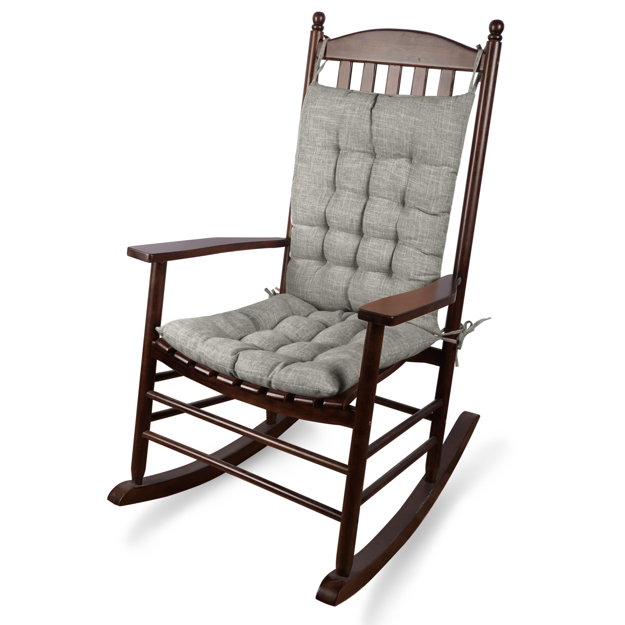 ELFJOY Rocking Chair Cushions Rocking Chair Pads for Wooden Rocking Chair Cushion for Rocking Chair High Back and Seat Cushion 2 Piece Set (Linen Grey)
