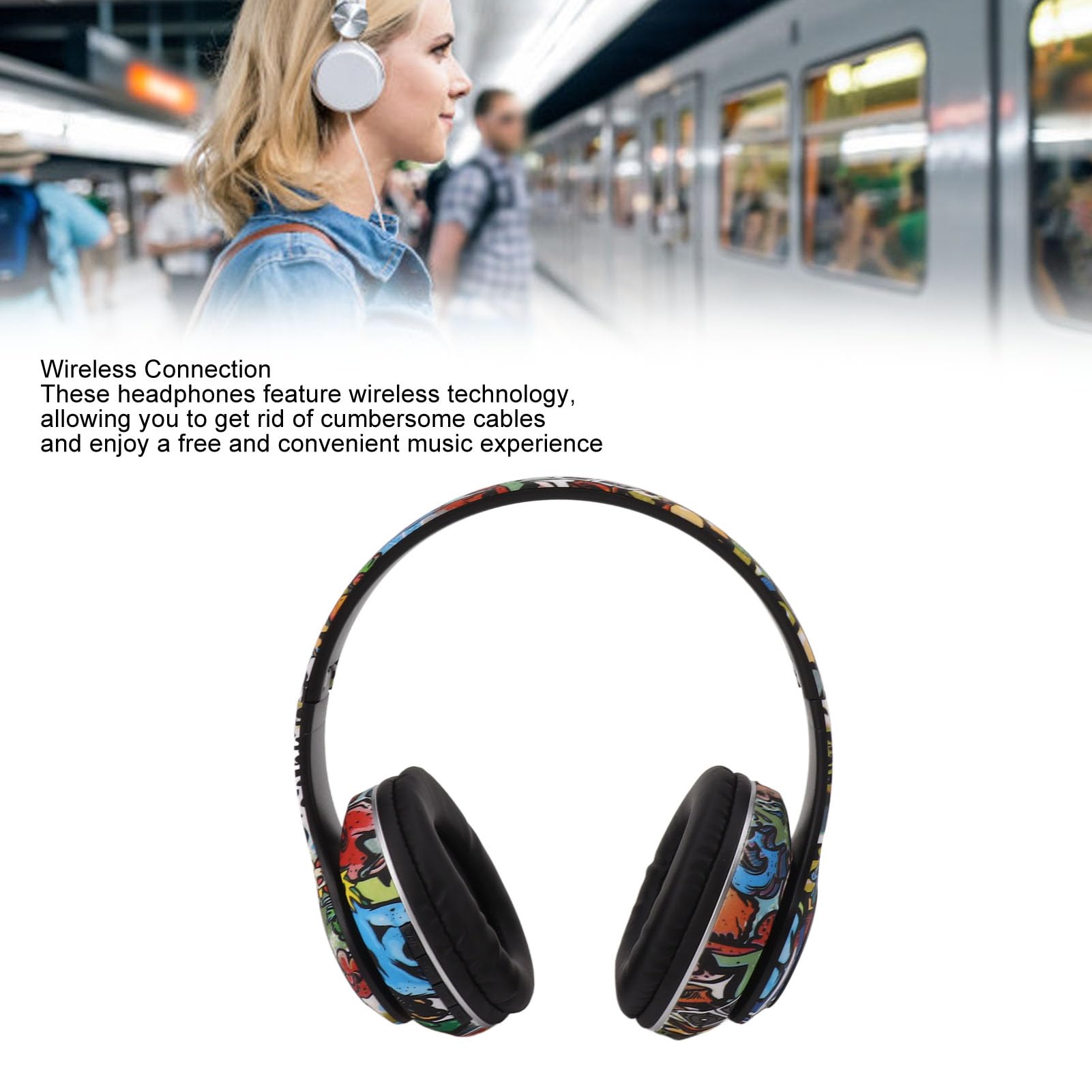 Over-Ear-Kopfhörer, Kabelloses, Faltbares, Leichtes Headset, Innovativer Graffiti-Design-Kopfhörer mit Geräuschunterdrückung, Tiefer Bass für Trave,