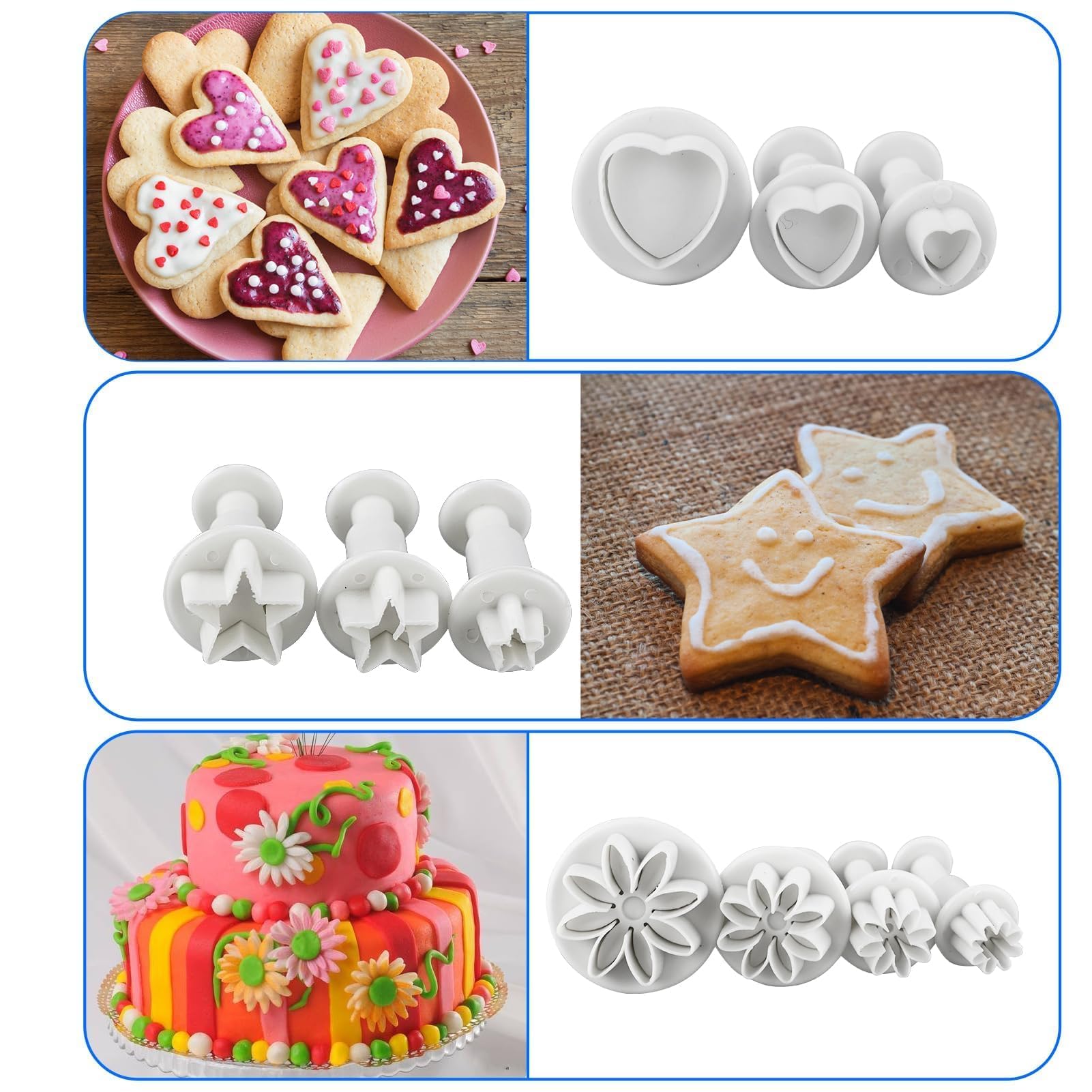 7 stampi per biscotti a forma di fiore, per glassa, goffratura, decorazione per torte