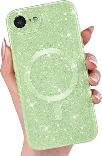 Miniatura 40 de Funda para iPhone 15 Pro con purpurina compatible con Magsafe, funda magnética Mag Safe para teléfono femenina, linda, brillante y bonita para Rosa