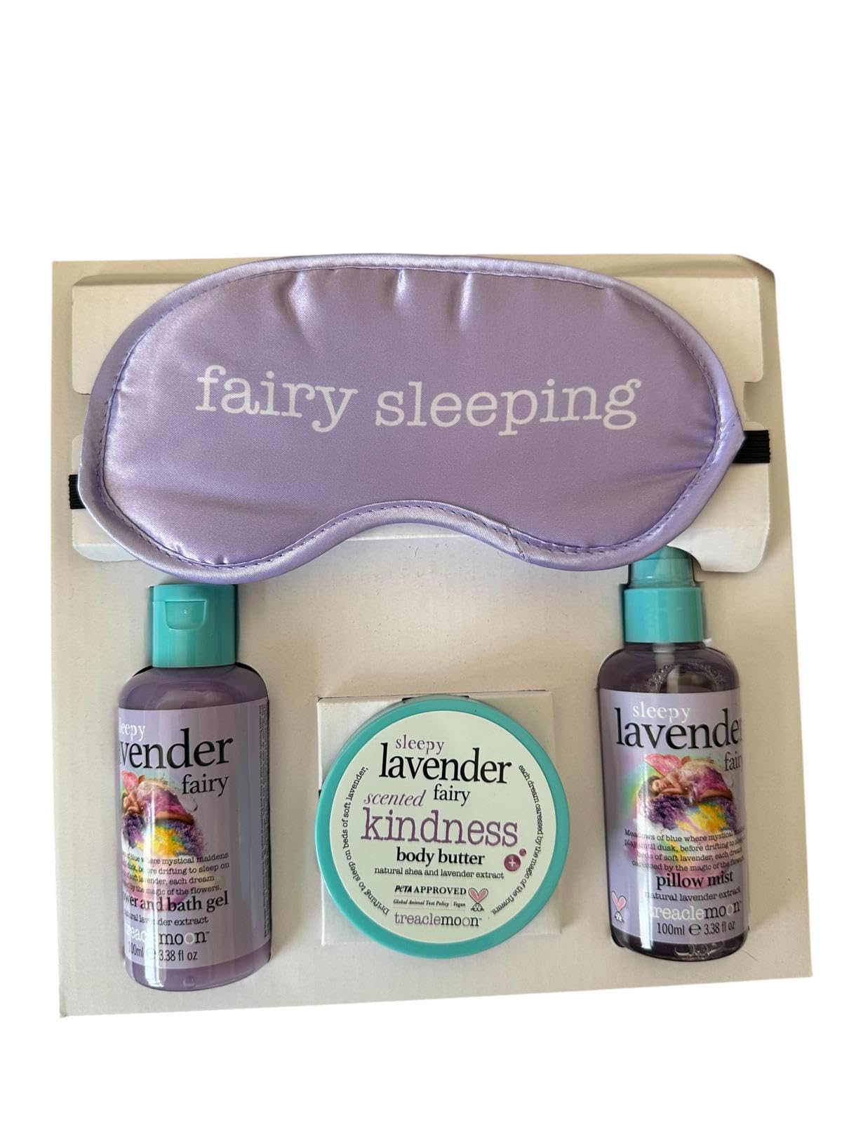 Treacle Moon Fairy Sleeping Sleepy Lavender Pampering Box Set Gel doccia bagno gel Sleepy Lavanda cuscino nebbia & burro corpo e maschera per gli occhi