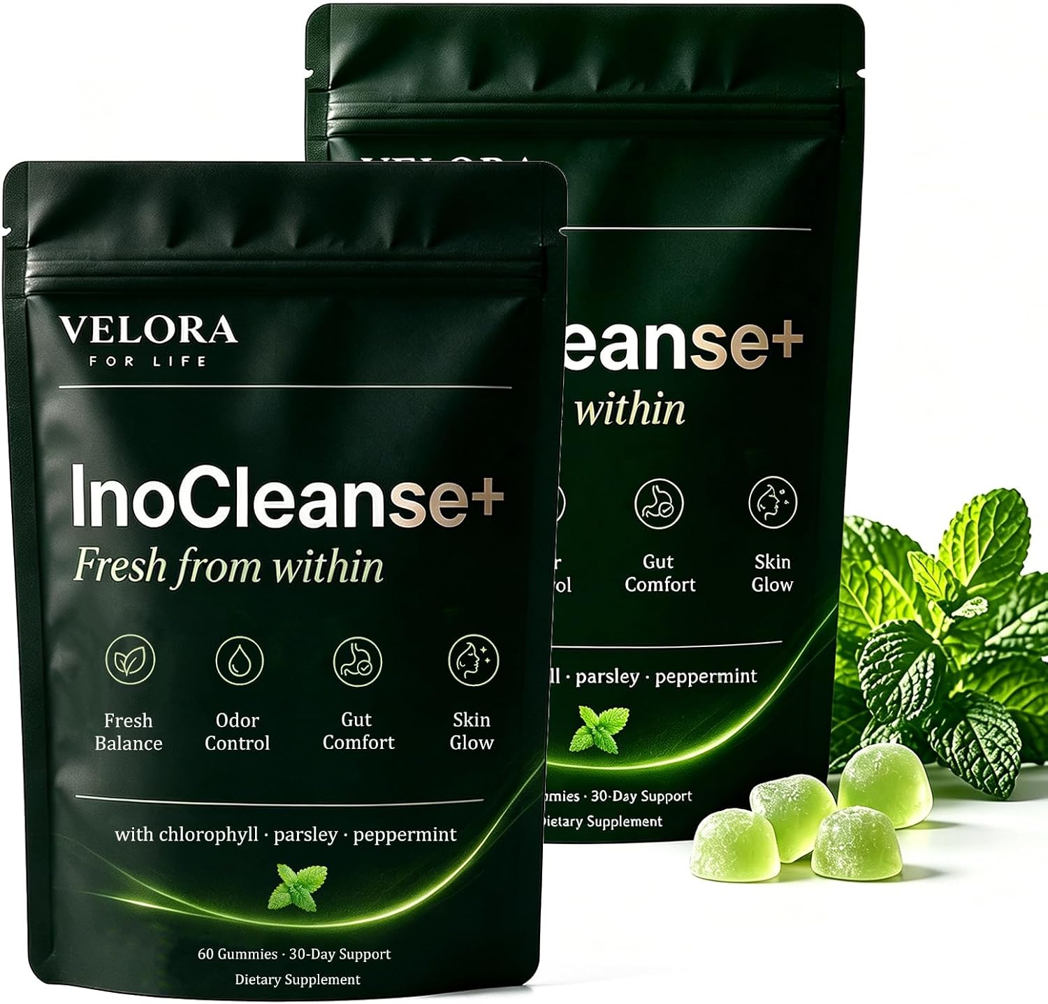 Velora for Life InoCleanse+ | Fresh Breath & Body, InoCleanse Deodorant Supplement, Deos Body Deodorizing Supplement, Contains Chlorophyll, Parsley, and Peppermint Extracts (1PC)