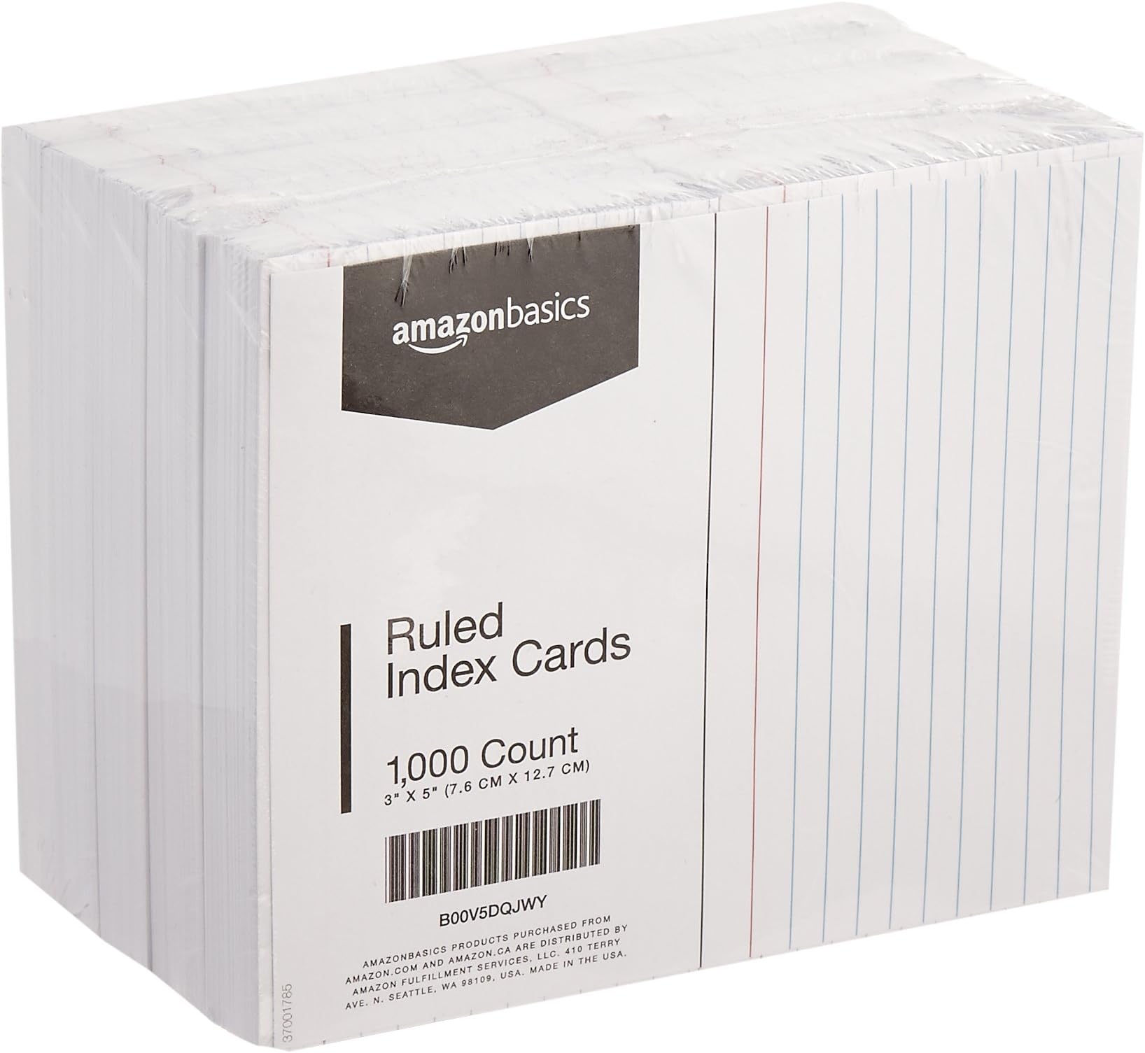 Amazon Basics Ruled Lined Index Cards for Study, Notes and Recipes, White, 3" x 5", 1,000 Count (10 Pack of 100)