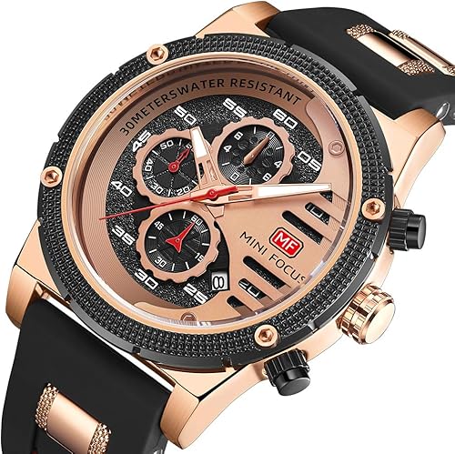 Miniatura 2 de KXAITO Relojes para hombre, reloj cronógrafo deportivo militar, resistente al agua, correa de cuero de silicona luminosa, relojes casuales para