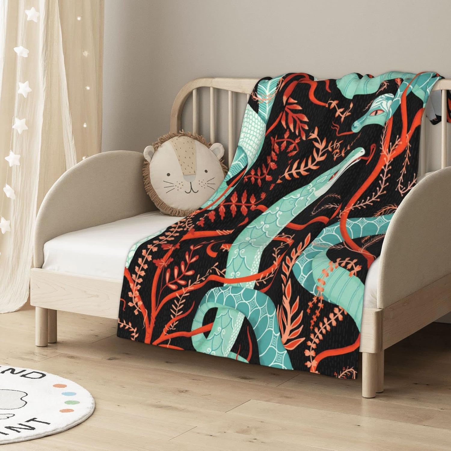 CozyRest Manta De Franela 70x100 Cm Mantas De Sofa Y Cama, Camino De Flores Del Bosque Patrón Manta Suave Acogedora Y Cálida Anti-Fatiga, Verde Manta Cuidado Facil De Sherpa Para Niños Y