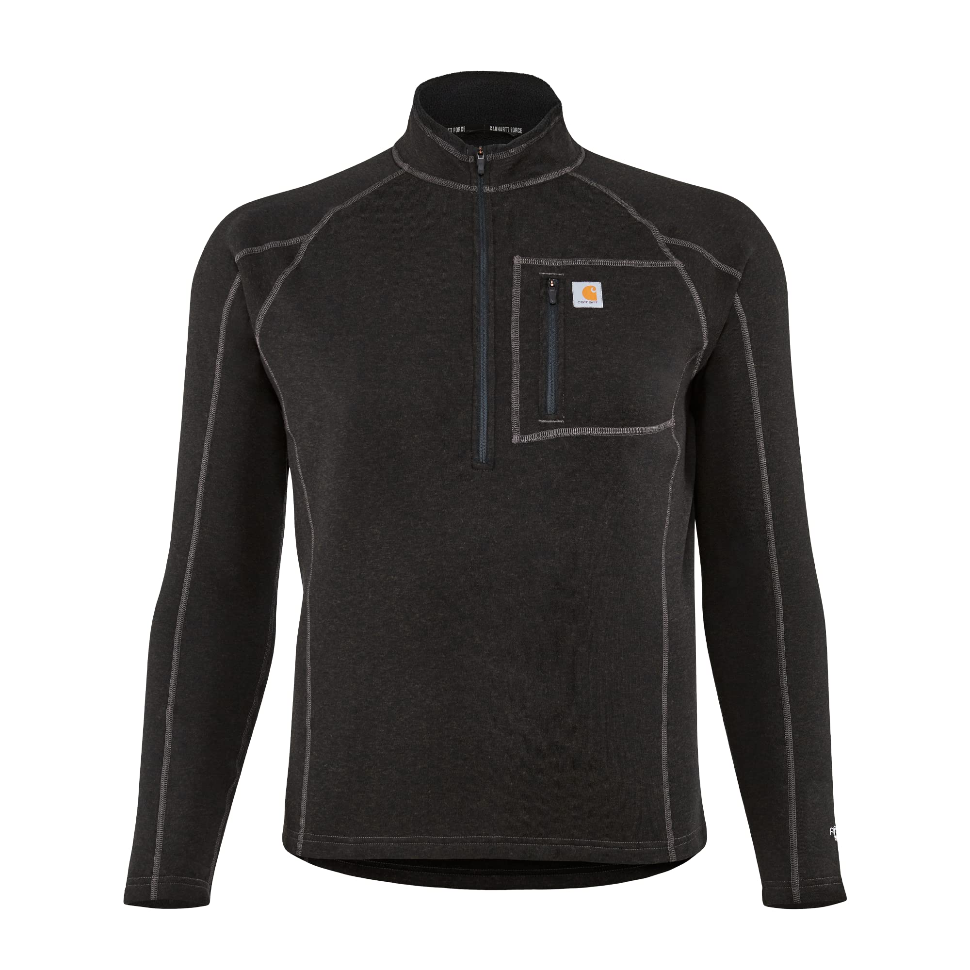 Carhartt Base Layer Men's Force Heavyweight Synthetic Wool-Blend Fleece Base Layer Quarter-Zip Top, Black Heather, Medium