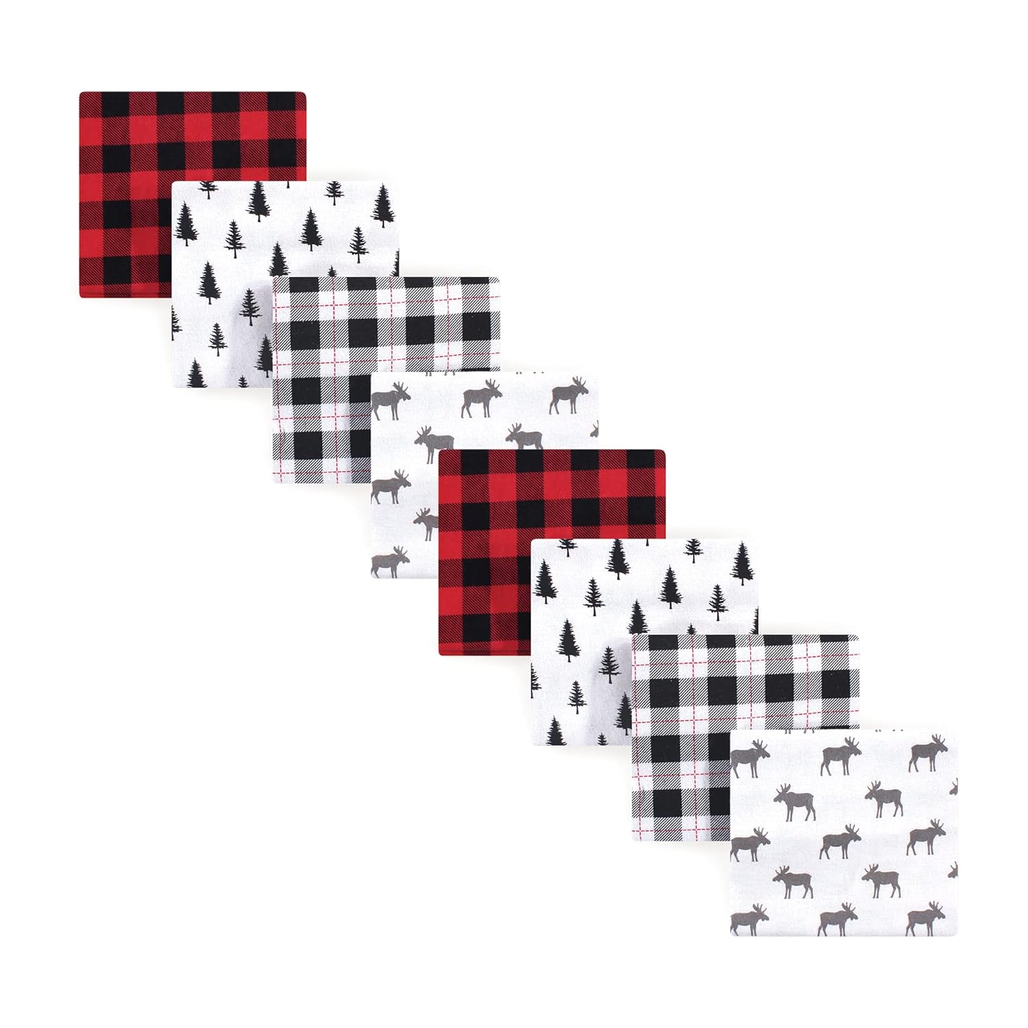 Hudson Baby Unisex Baby Cotton Flannel Receiving Blankets, Moose 8-Piece, One Size