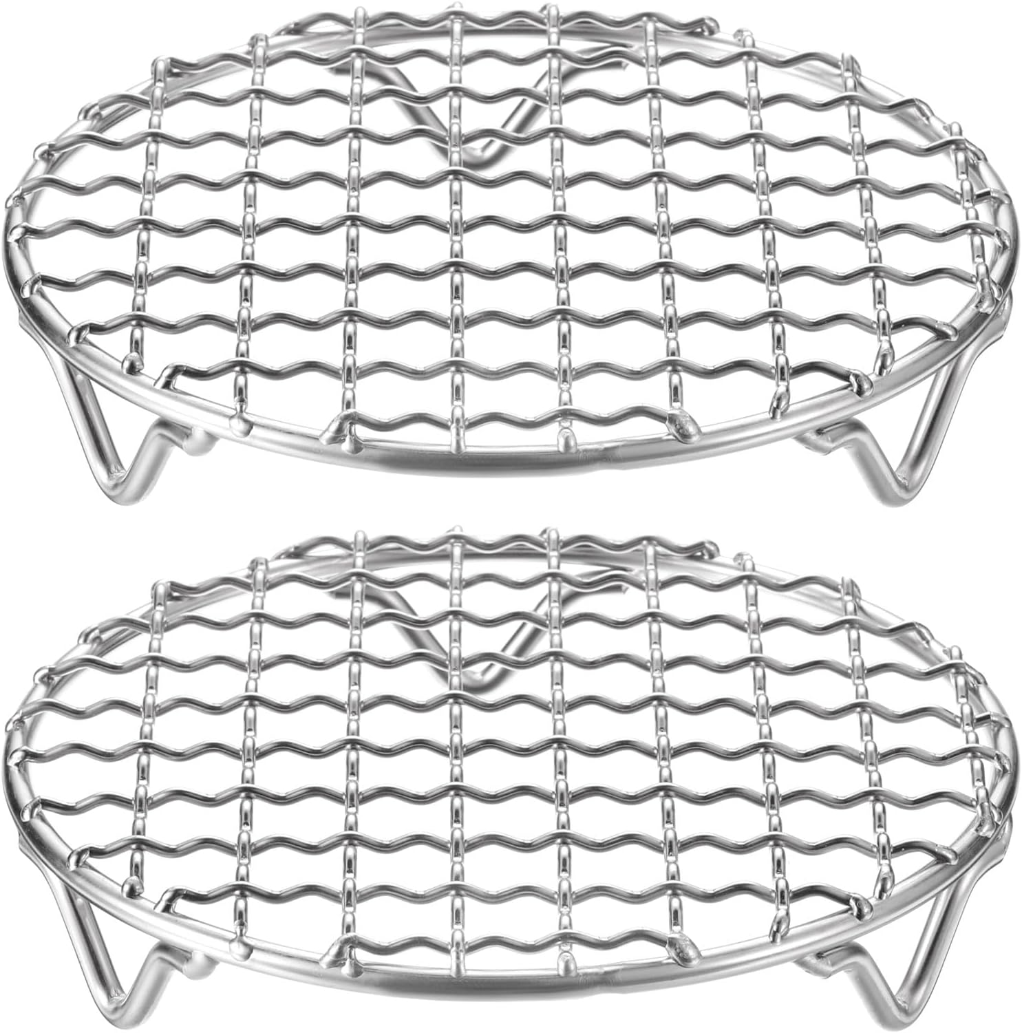 HARFINGTON 2pcs Round Cooking Rack 5-inch 201 Stainless Steel Cross Wire Barbecue Grill Net with 20mm Legs for Cooking Baking Steaming BBQ