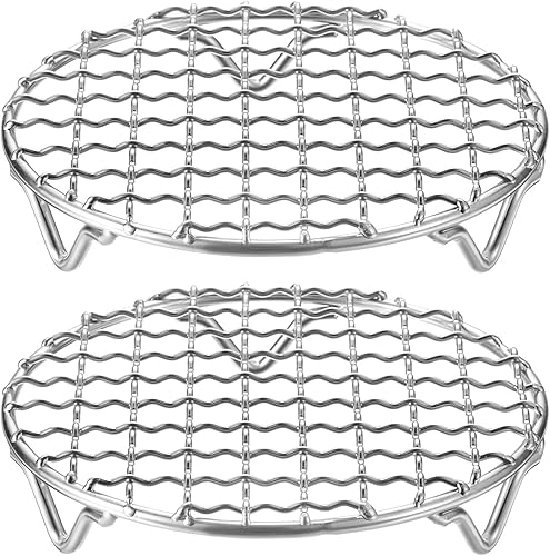 Miniatura 137 de HARFINGTON Rejilla redonda de 6.5 pulgadas de acero inoxidable 201 con alambre cruzado para barbacoa con patas de 0.787 in para cocinar hornear al