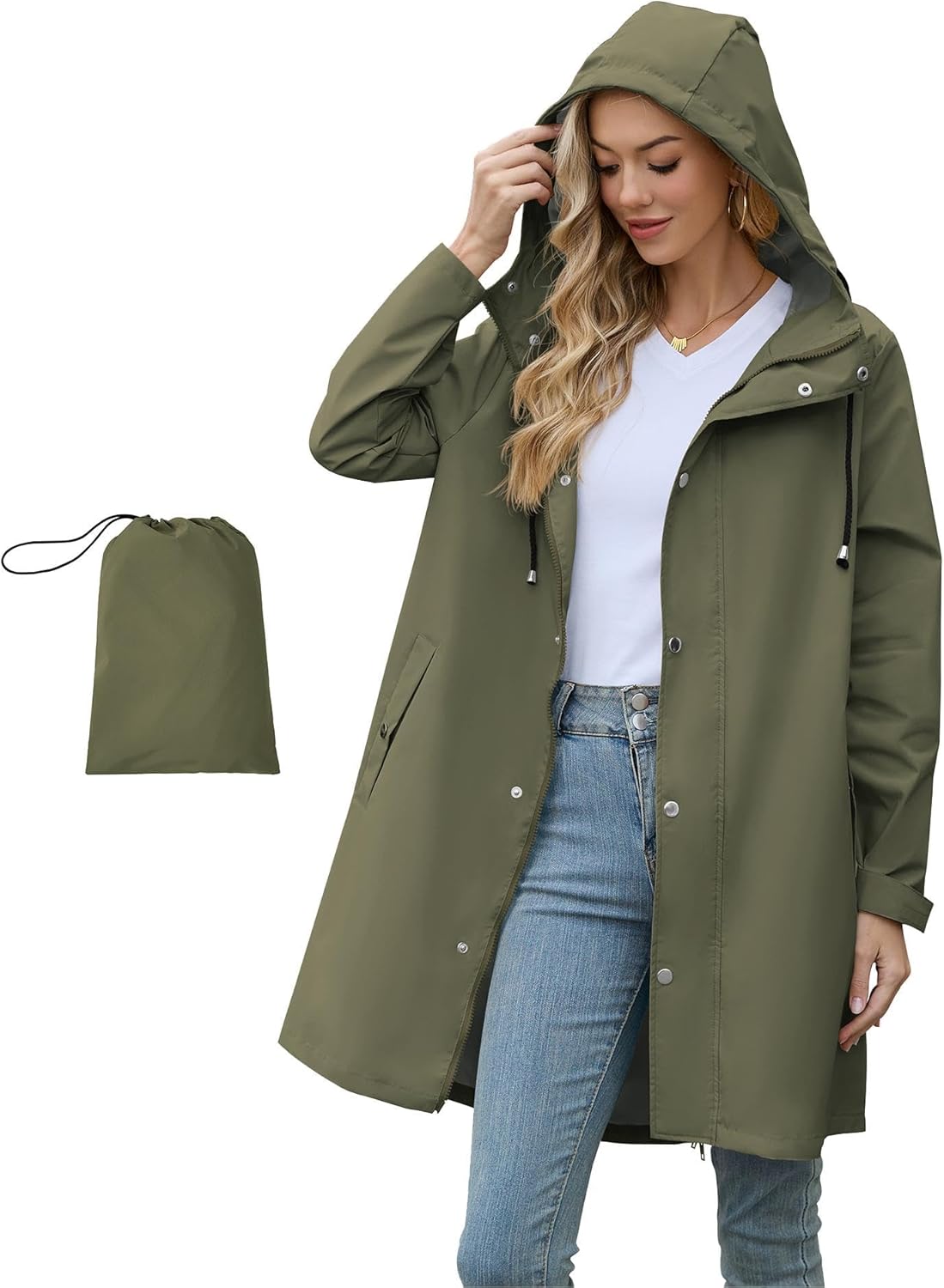 American Trends Packable Waterproof Rain Jacket Women with Hood Raincoat Windbreaker Long Hooded Trench Coats S-2XL Available