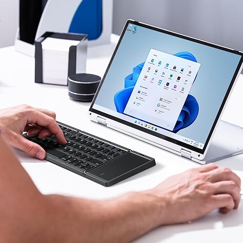 Miniatura 7 de OMOTON Teclado Bluetooth plegable con panel táctil, teclado plegable inalámbrico, multidispositivo y recargable, teclado portátil para iPad, iPhone,