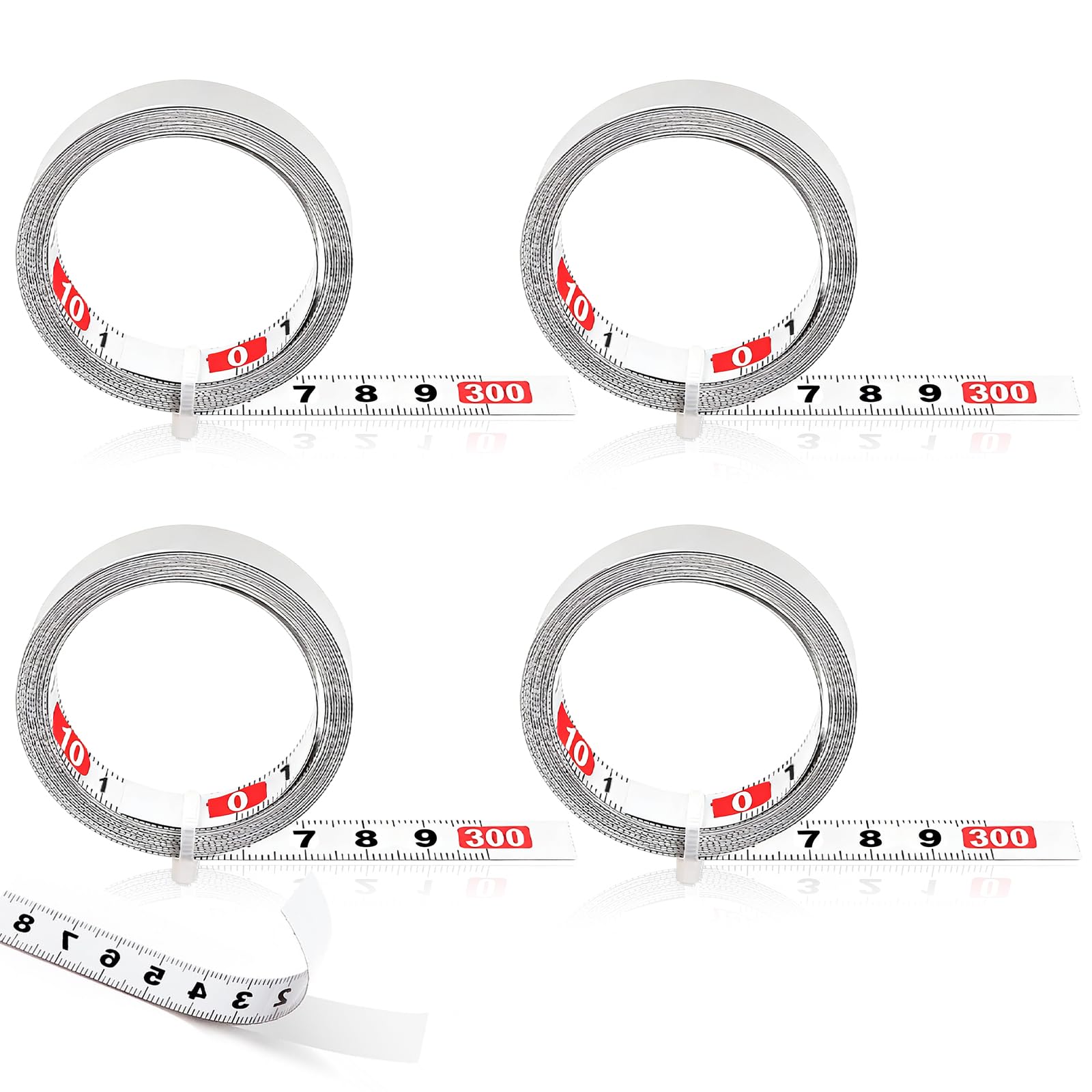 KLEHOPE 4 Pack Self-Adhesive Measuring Tape, 3m, Metric Scale Left to Right