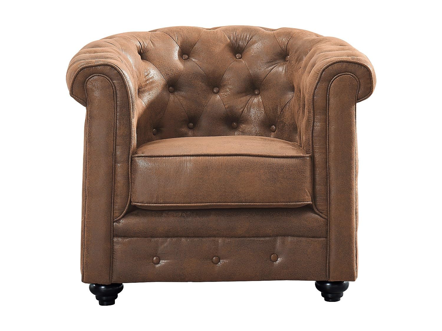 Vente-unique - Poltrona CHESTERFIELD in microfibra aspetto cuoio invecchiato