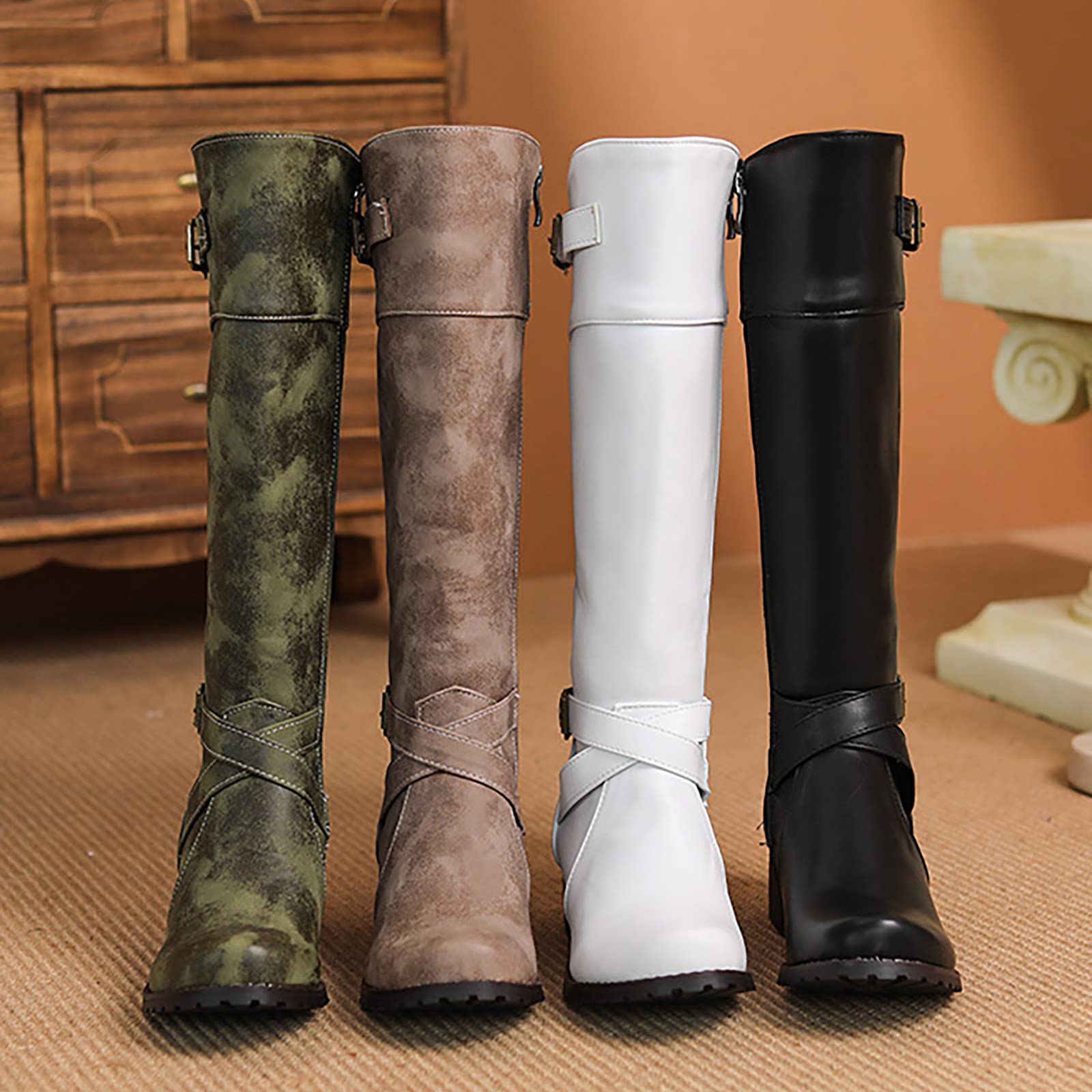 Stivali Equitazione Fashion Pelle Antiscivolo per Laterale E Lacci Motivo Stampato a metà Polpaccio Stivali Wellington Stivaletti da Pioggia Laterale E Lacci Leggero Antiscivolo Scarpe