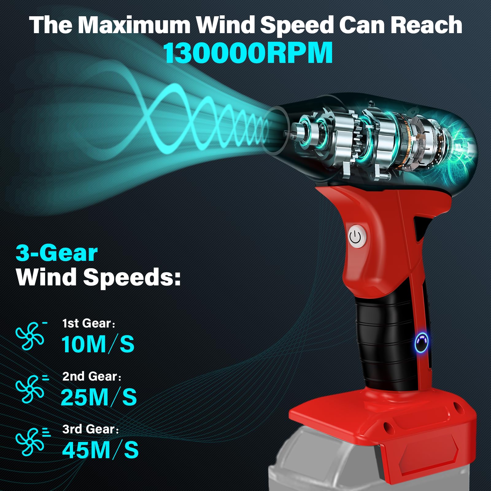Milwaukee 18 V M18 Ventilateur à batterie au lithium Jet 130 000 tr/min Air comprimé Duster 4 vitesses réglables Ventilateur jet Mini ventilateur pour outils, voiture, ordinateur (pas de batterie)
