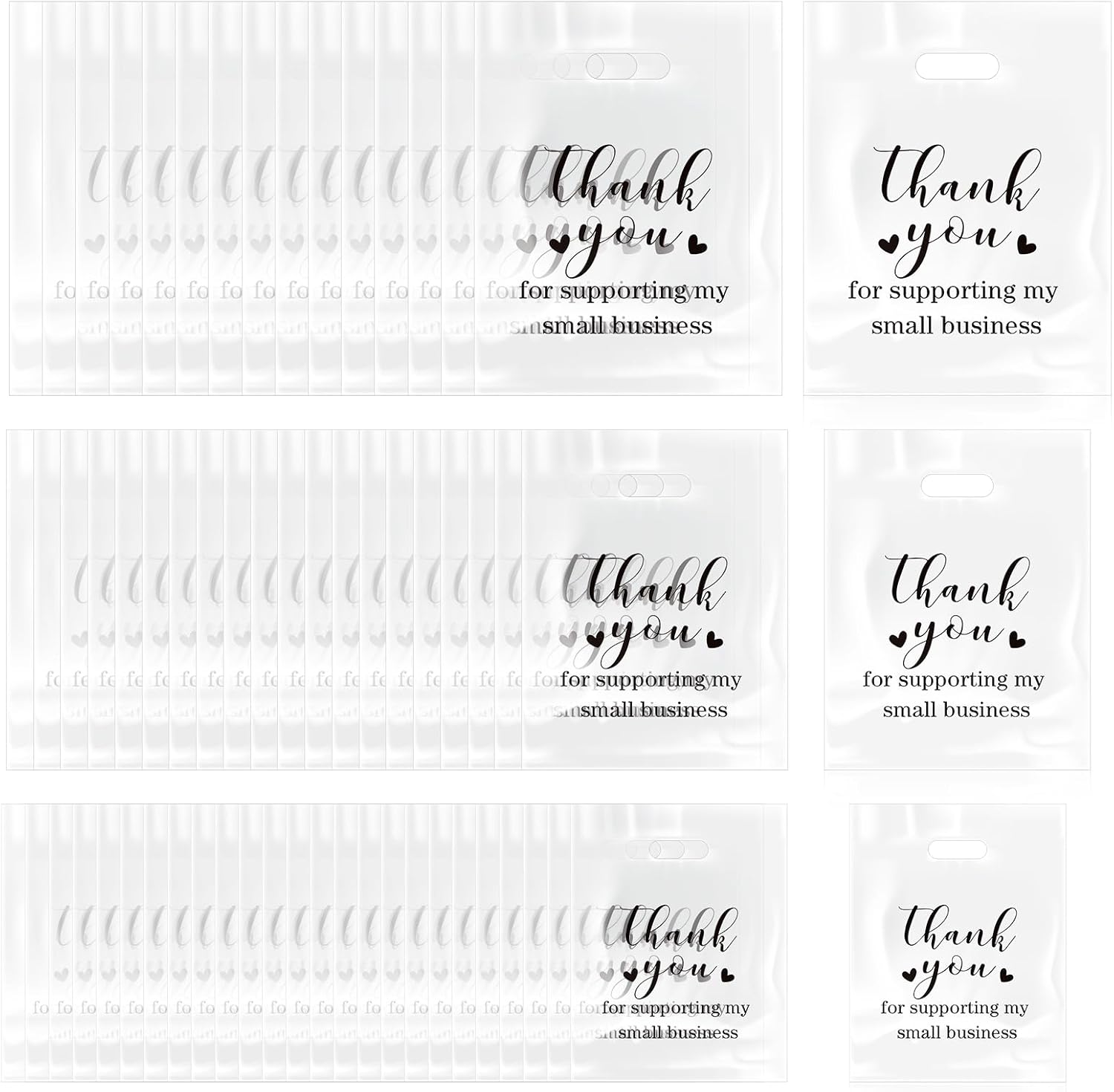 Abbylike 300 Pcs Thank You Bags with Handles Bulk, 3 Sizes Die Cut Plastic Shopping Merchandise Retail Bags for Small Business 2026 Graduation Teacher Gifts Goodie Boutique Clothes Party Favors (Clear)