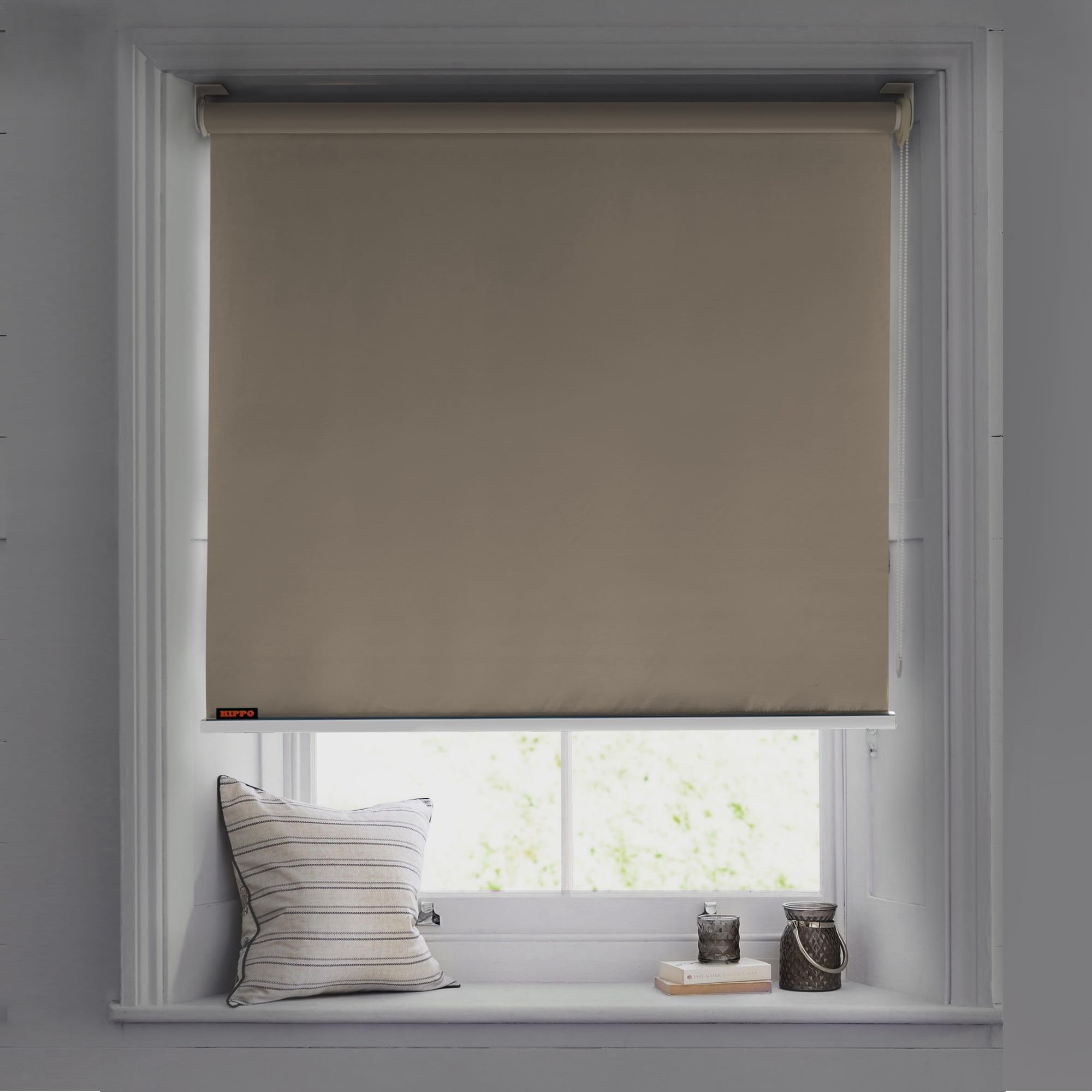 HIPPO Blackout Roller Blinds for Windows with One Click Headrail for Easy Installation Roll Up Down Blind for Home & Office (Euro-Beige, 3FTX5FT)
