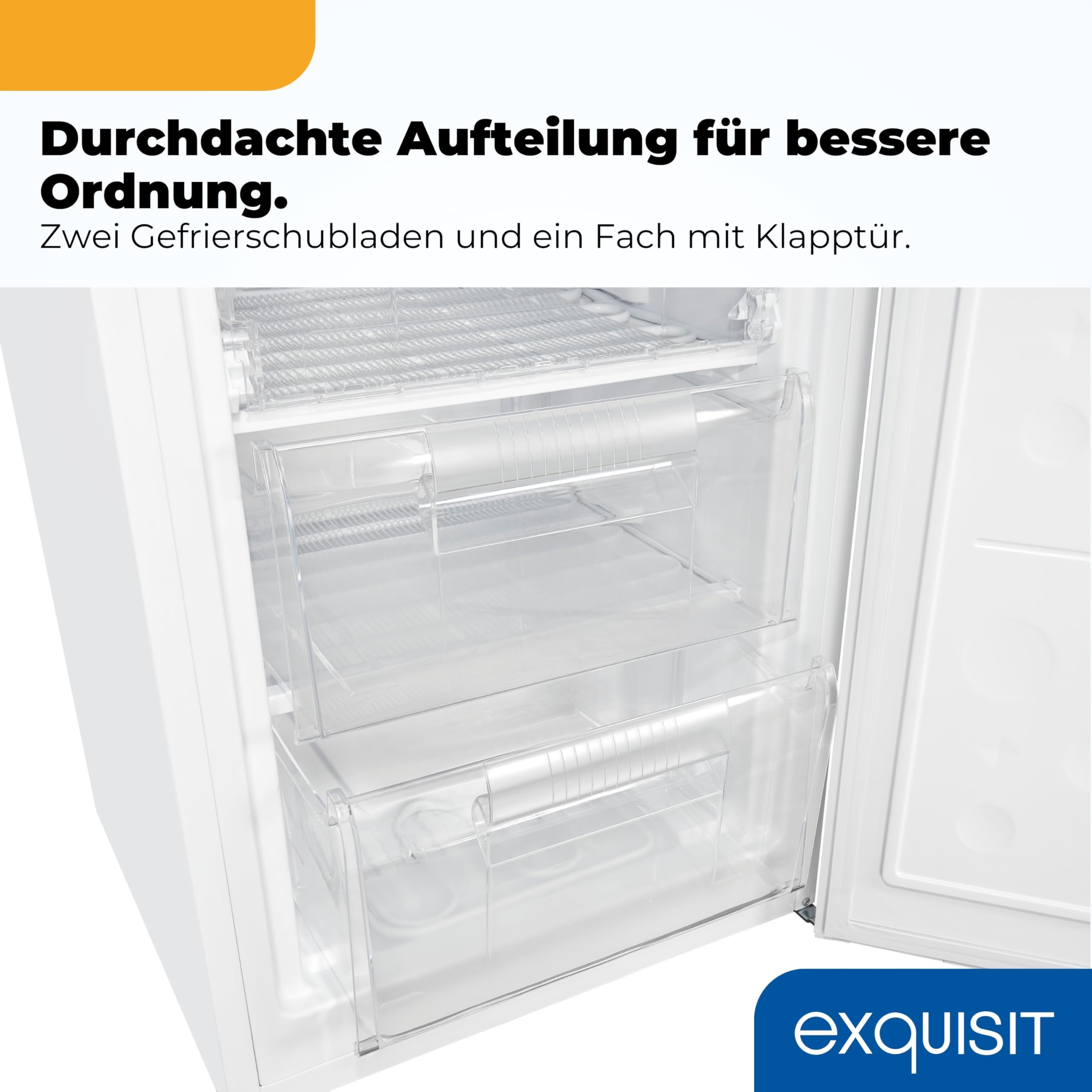 Exquisit GS81-050C Gefrierschrank - 85 l Nutzinhalt, Energieklasse C, Weiß | Freistehender 4-Sterne Gefrierschrank, kompaktes Standgerät mit 3 Schubladen, wechselbarem Türanschlag und 39 dB Lautstärke